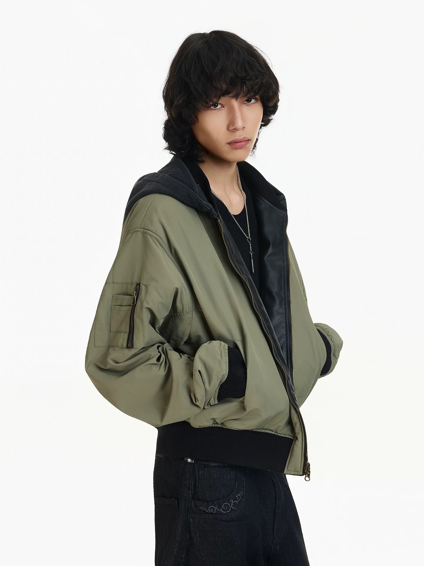 Shadow Hooded Leather Bomber Jacket