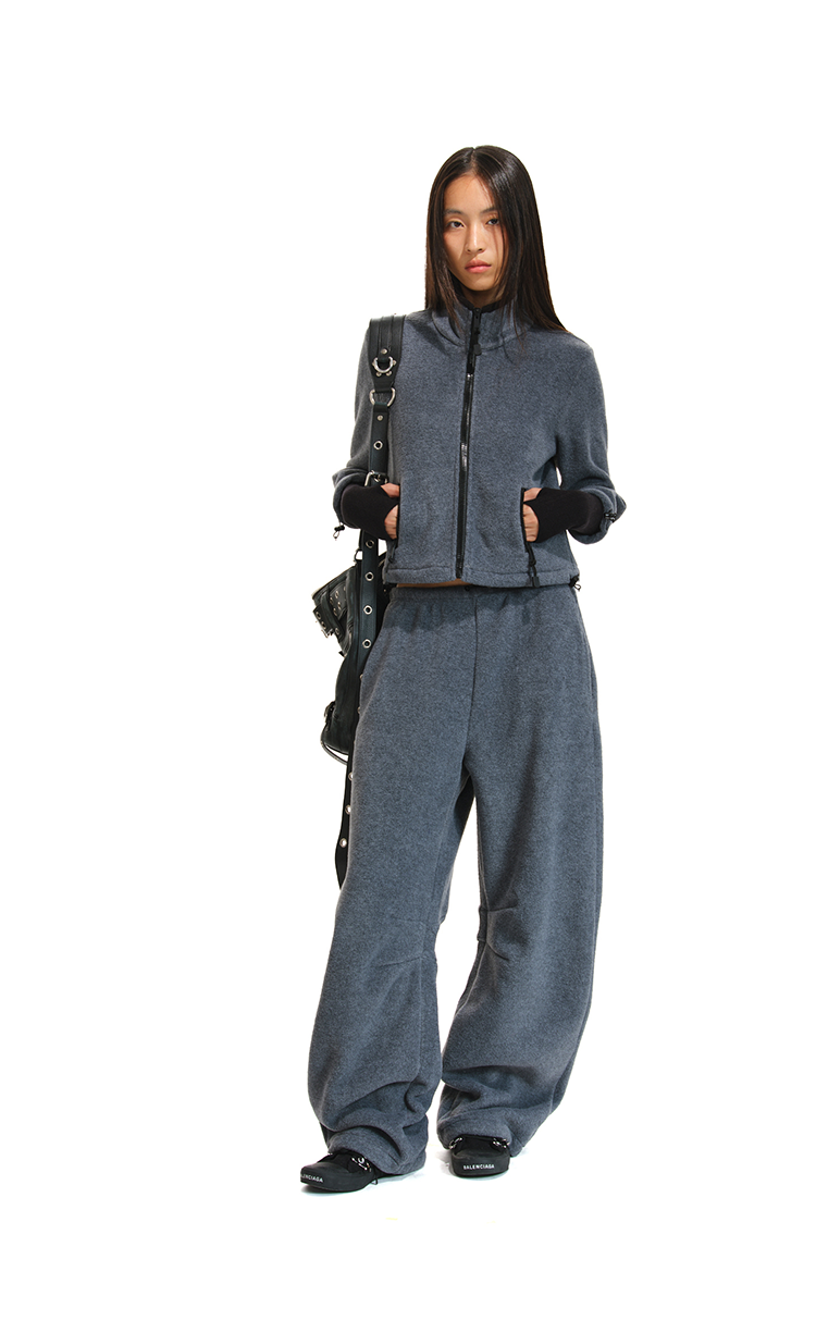 Fleece Short Warm Jacket / Curved Knife Pants Set