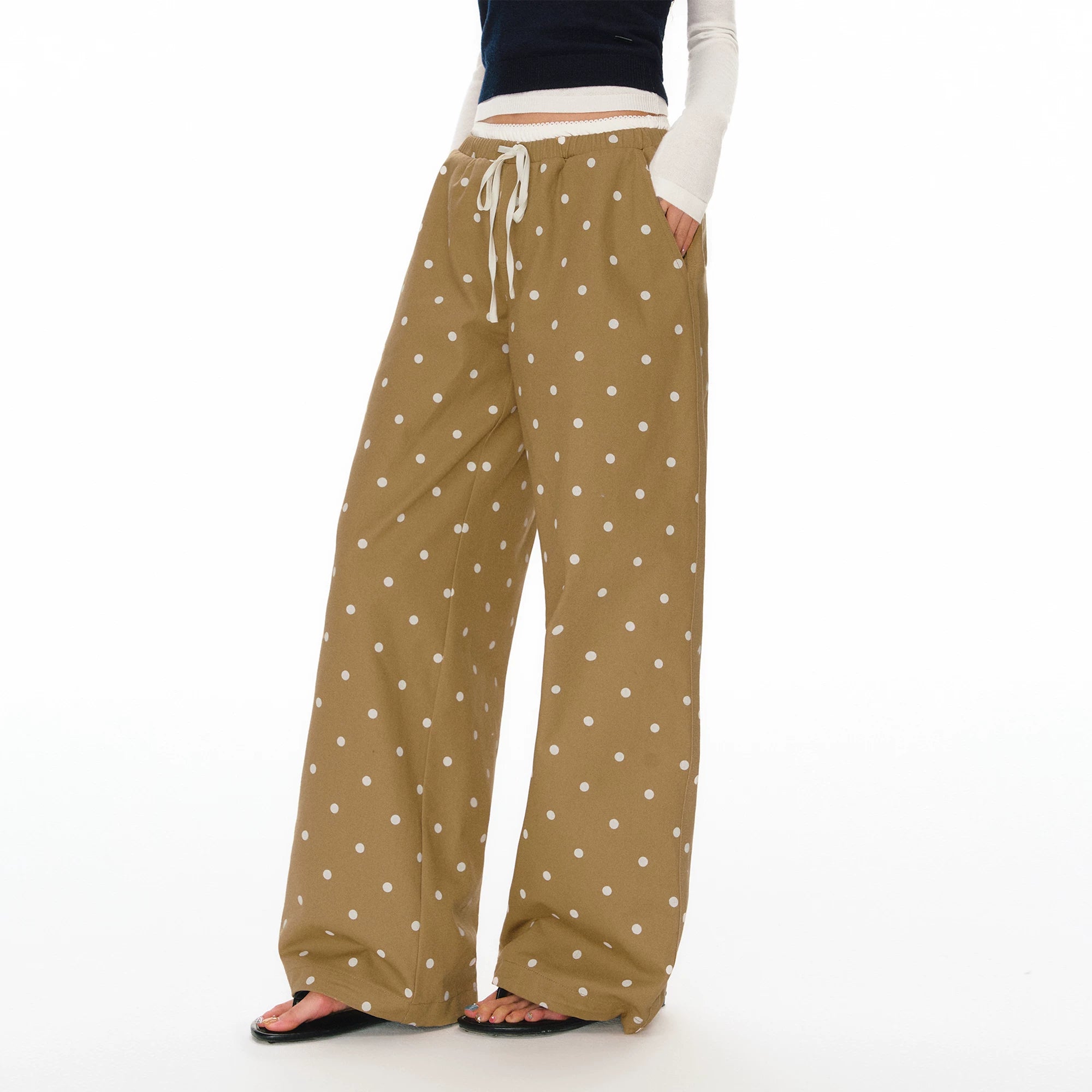 Polka Dot Drawstring Wide Leg Pants