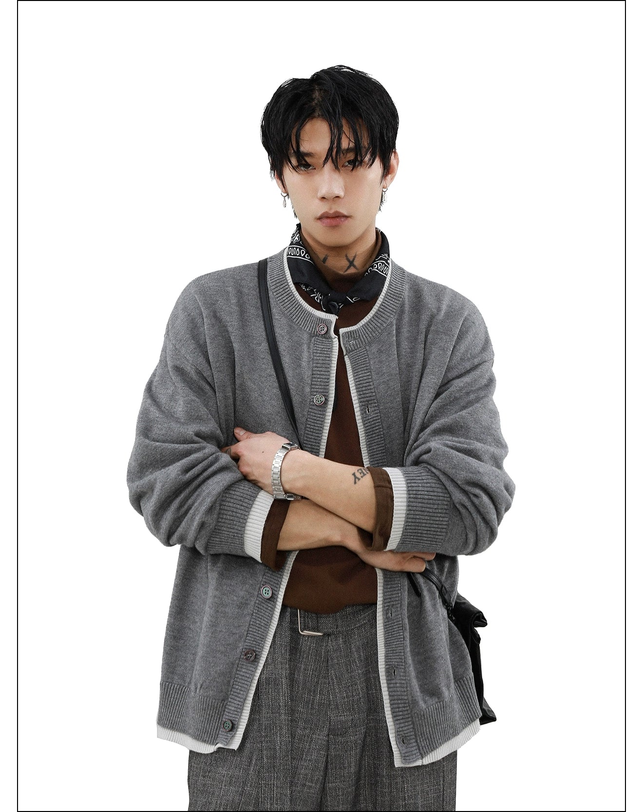 Ink Edge Contrast Knit Cardigan