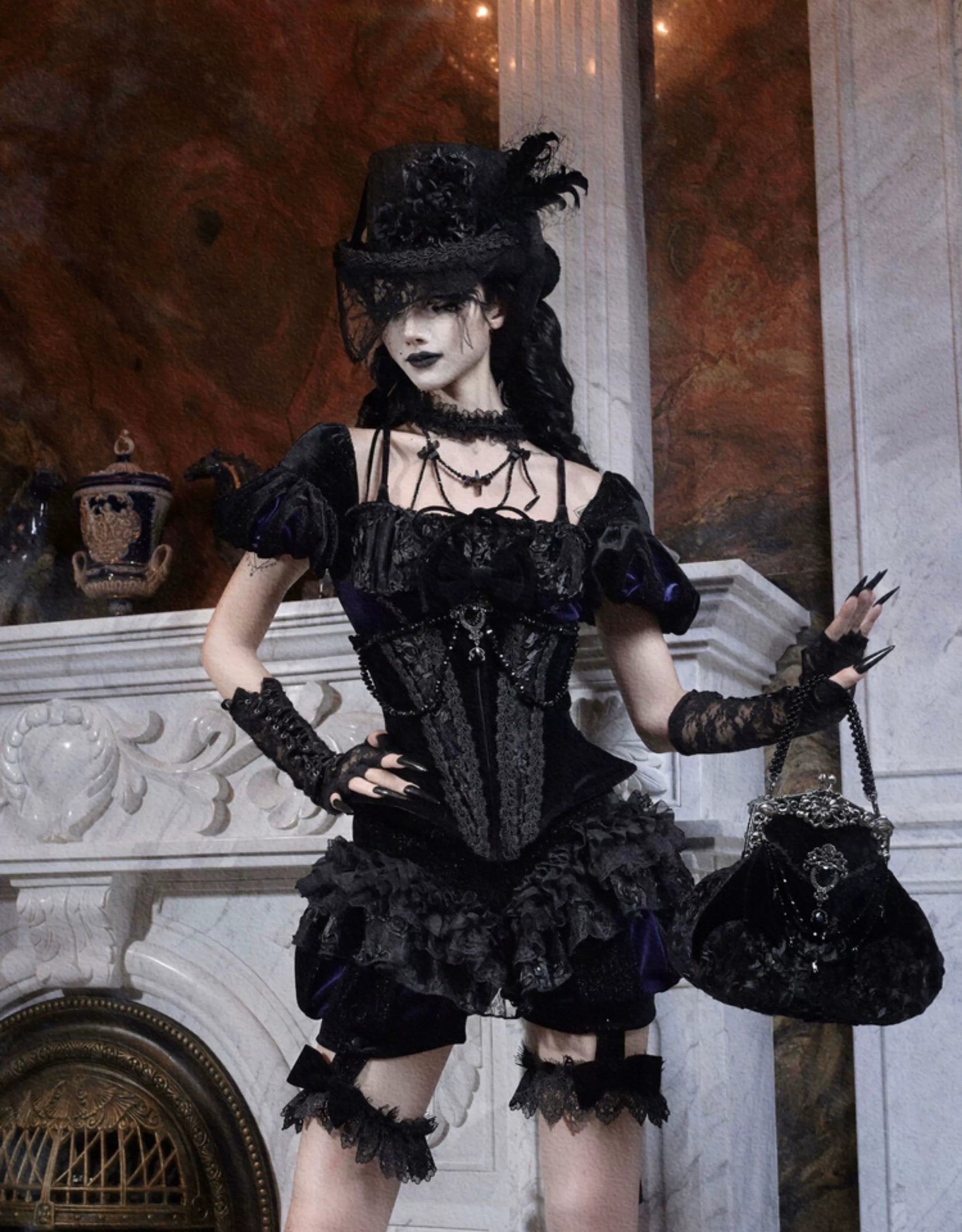Gothic Vintage Black Lace Handbag
