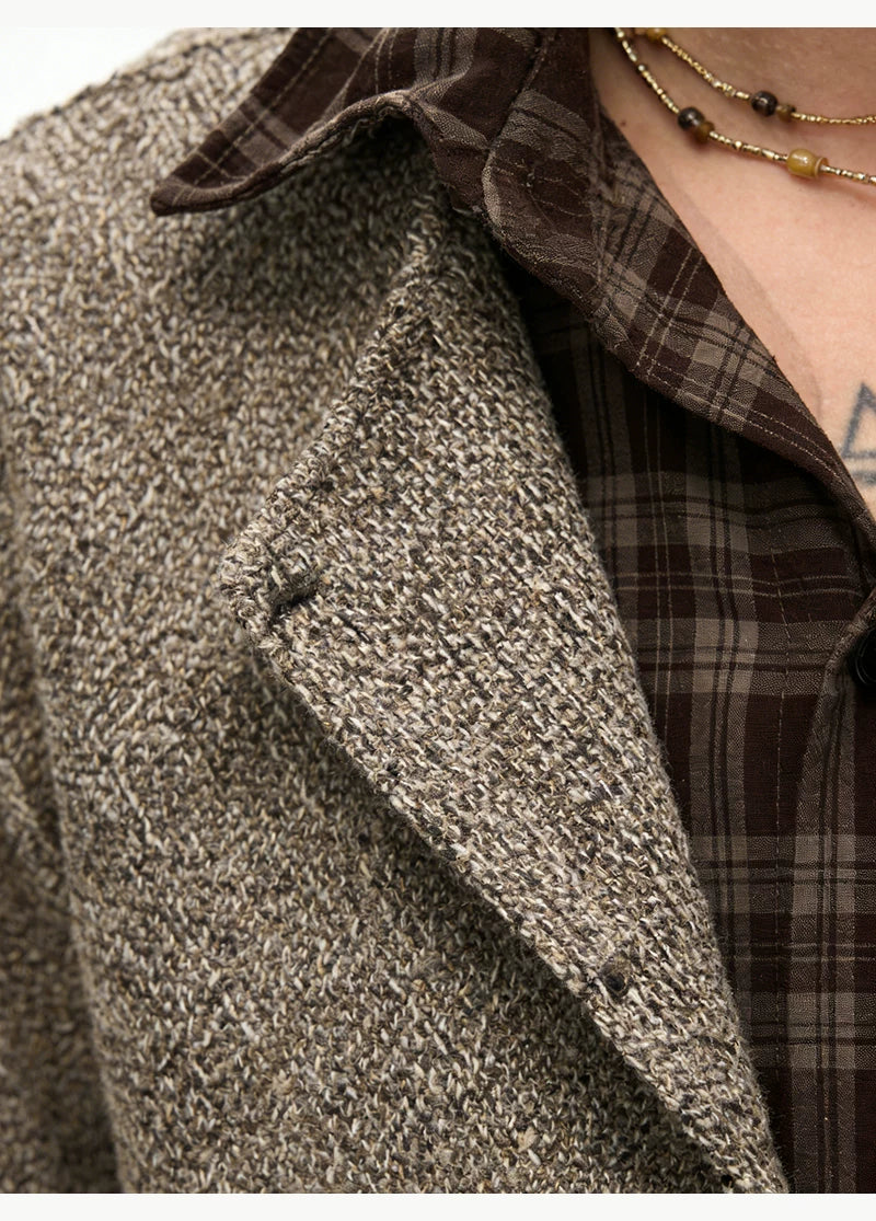 Mocha Plaid Trim Knit Shirt