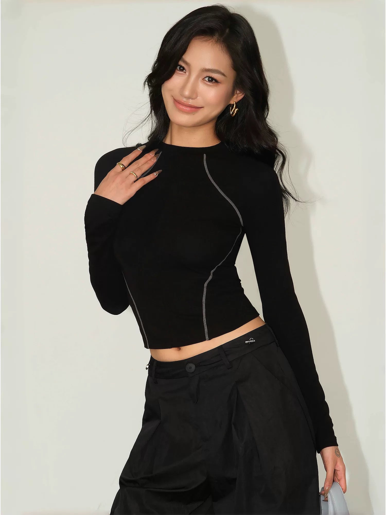 Trackline Contrast Stitch Long Sleeve Tee