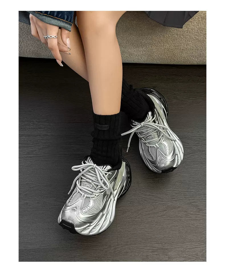 Futuristic Metallic Platform Runner Sneakers