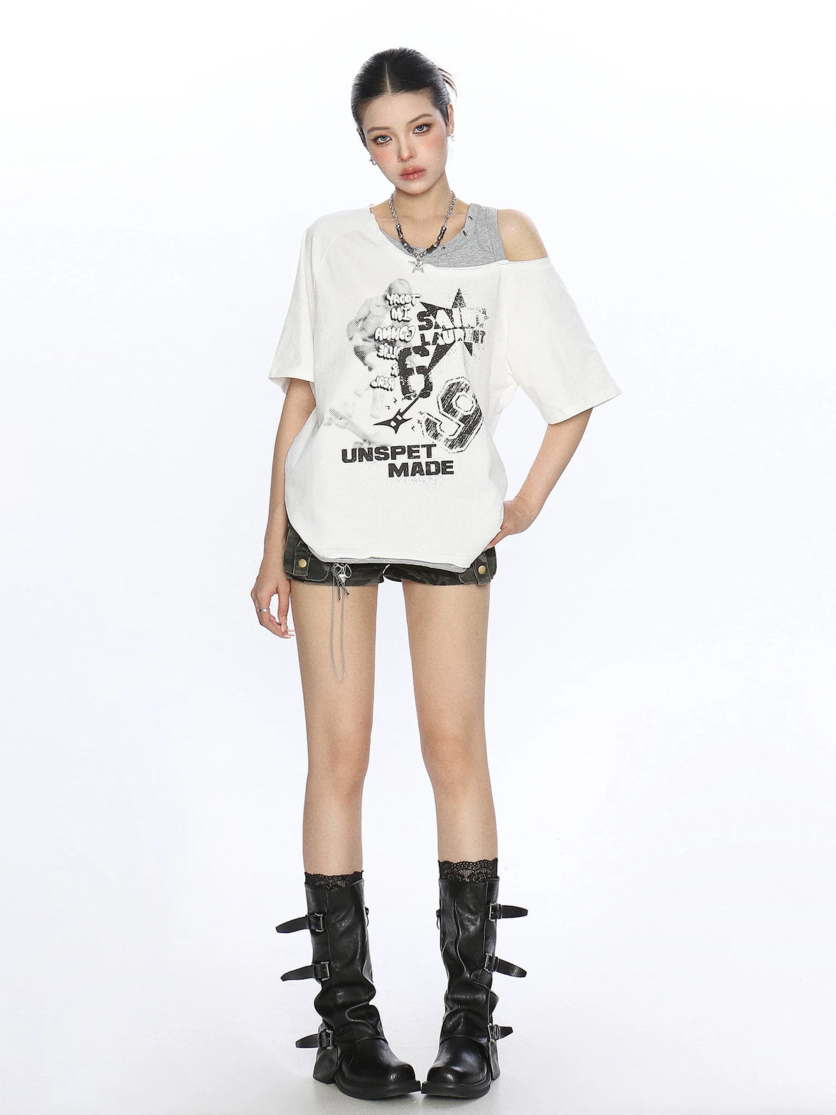 Rebel Static Layered Off-Shoulder Graphic Tee
