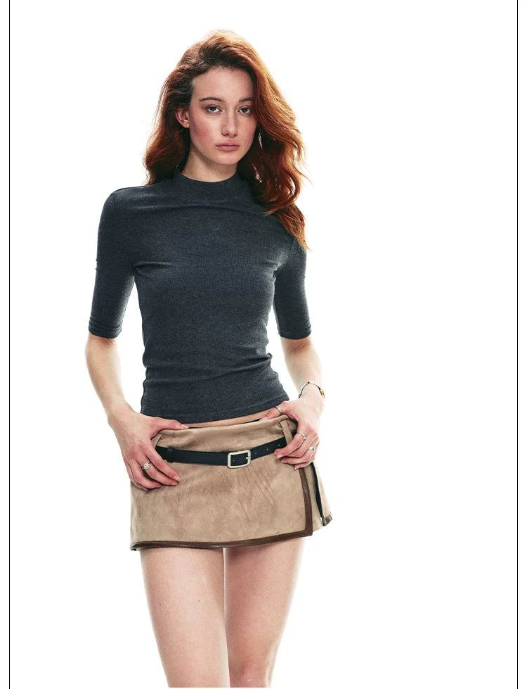 Ribbed Mock Neck Fitted Top