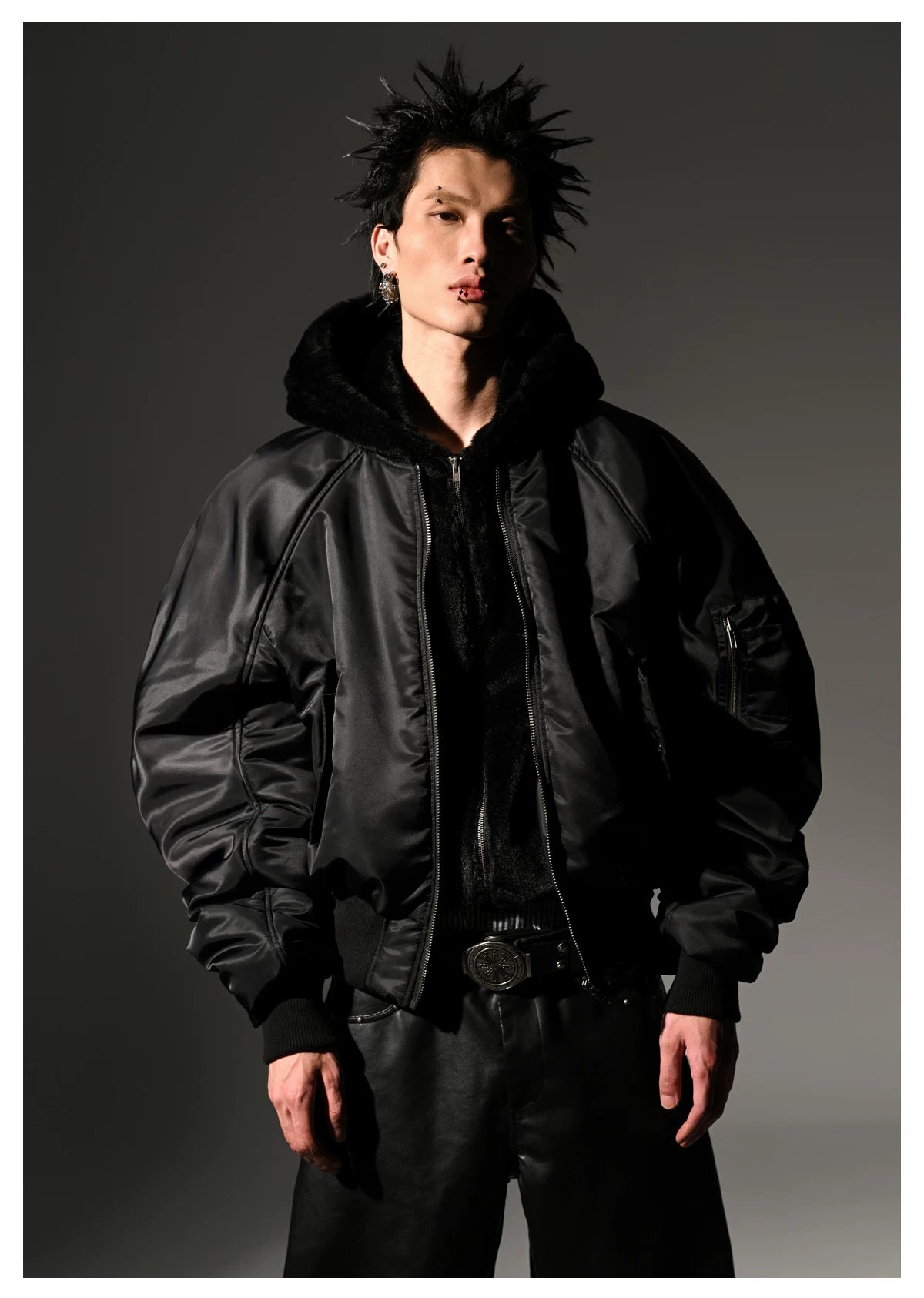 Obsidian Cocoon Hooded Bomber Jacket