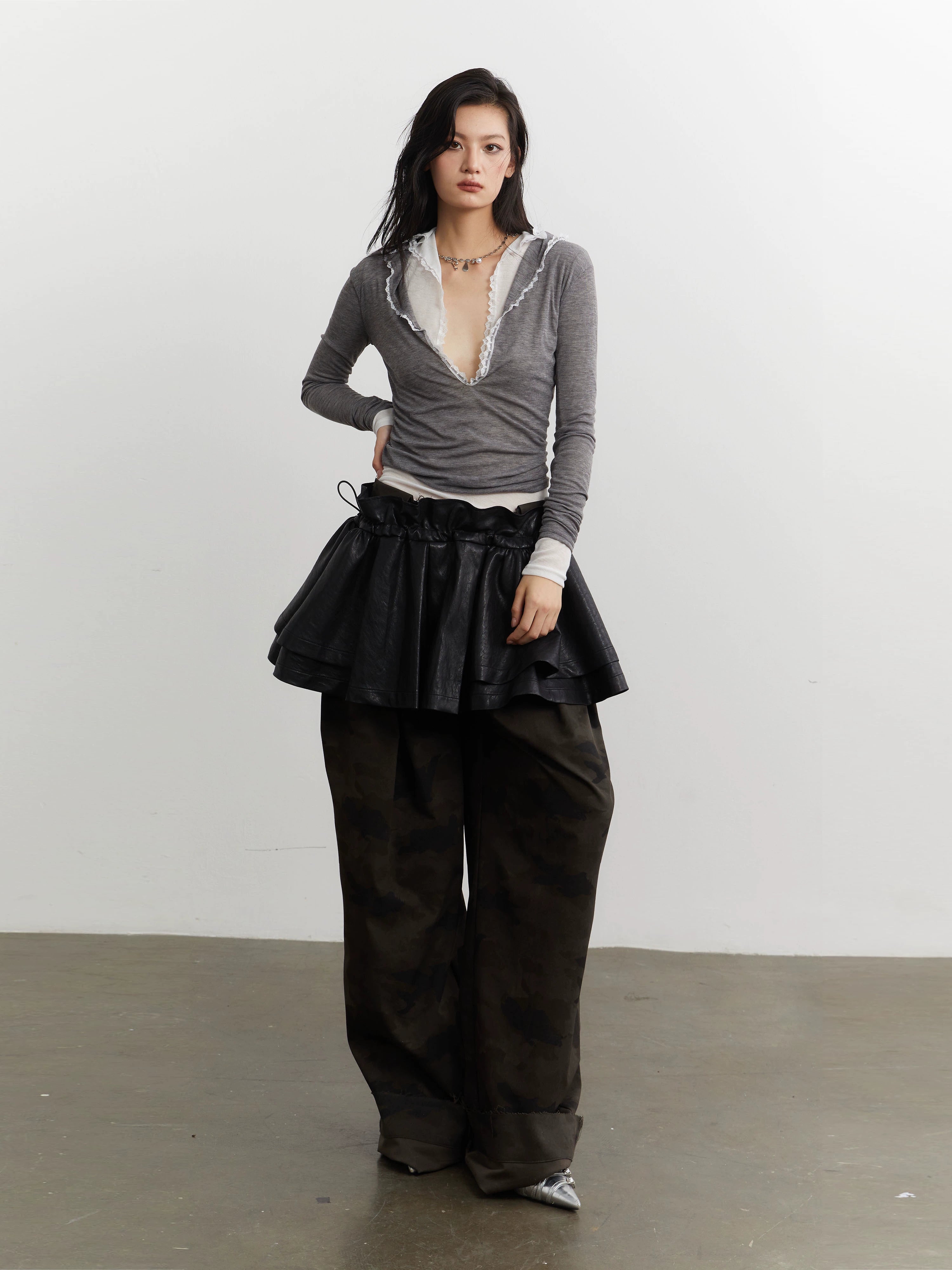 Velvet Mist Ruffle Trim Top