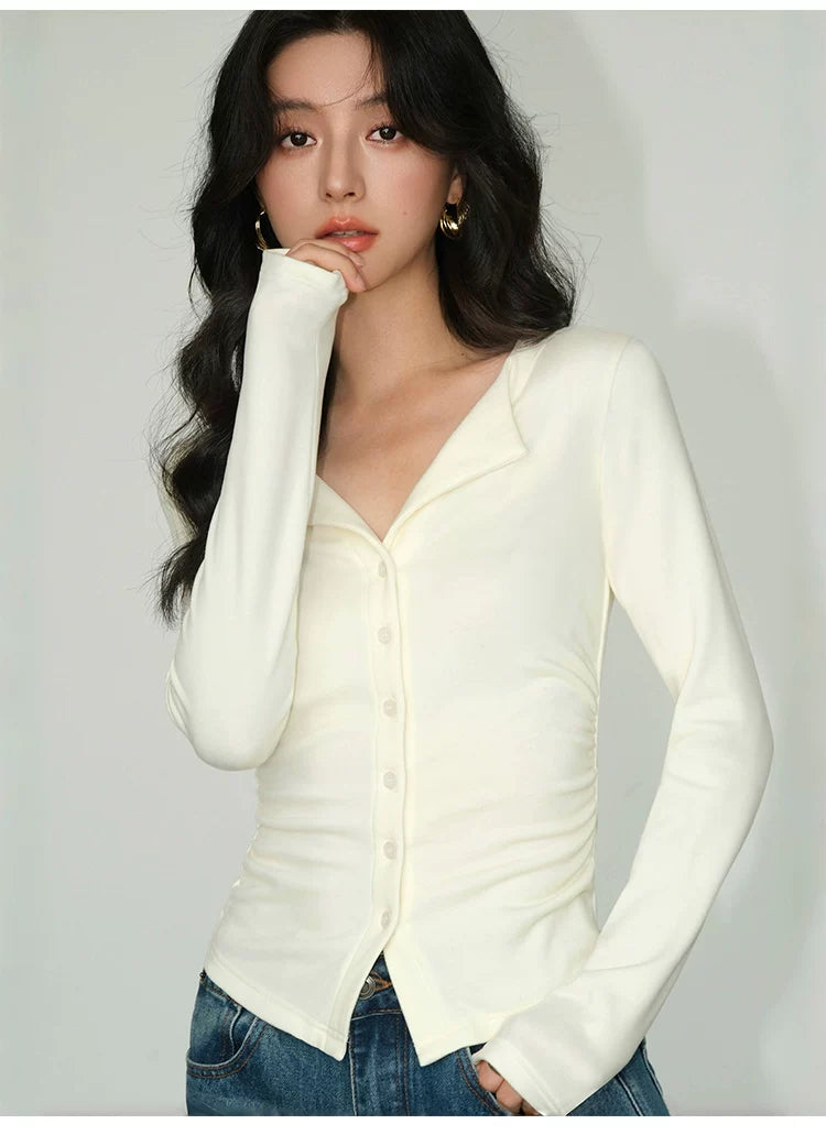 Collar Sculpted Button Cardigan