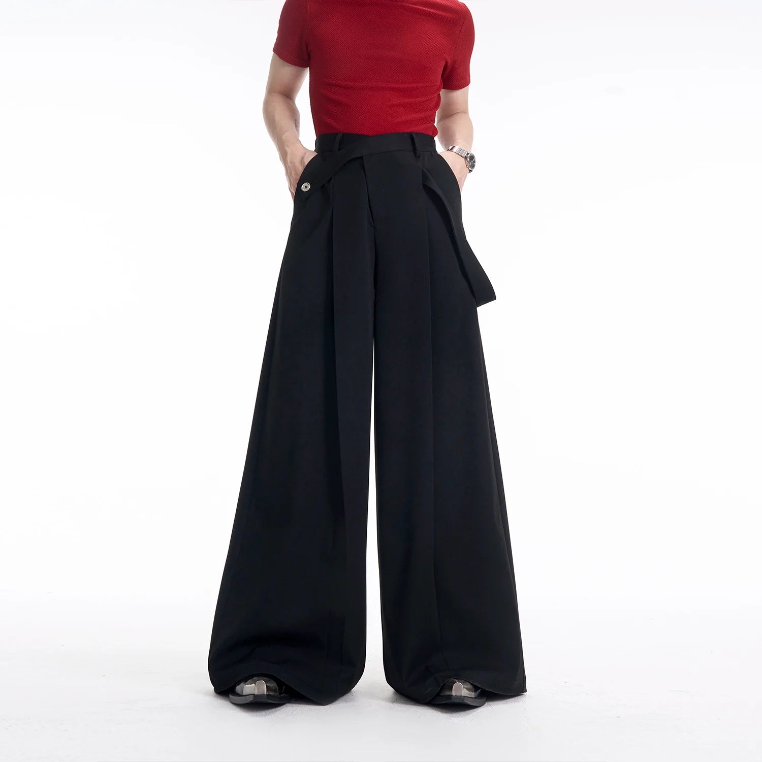 Shoulder Metal Logo Jacket and Wide Leg Pants Setup