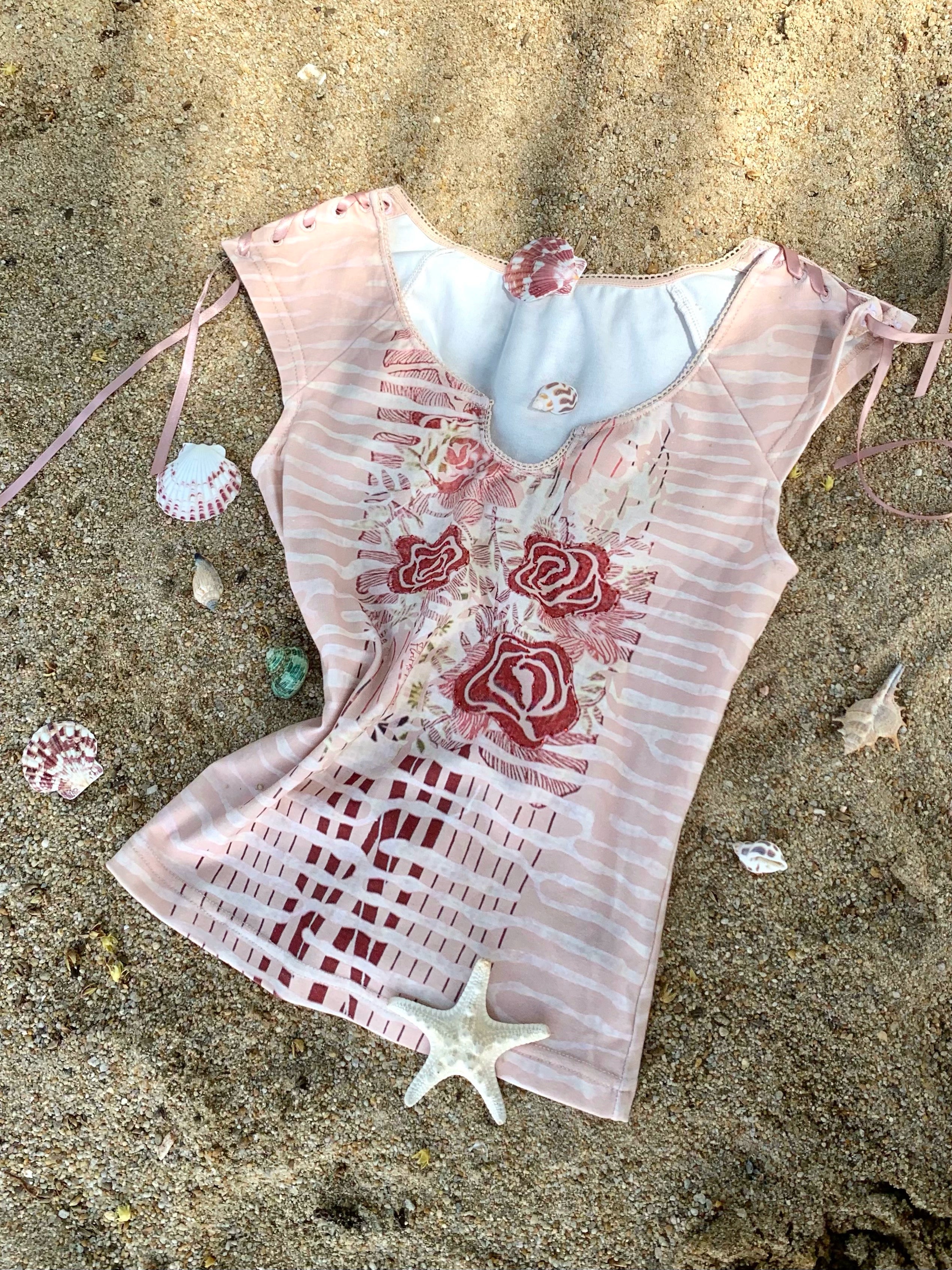 Blush Bloom Lattice Cutout Tee