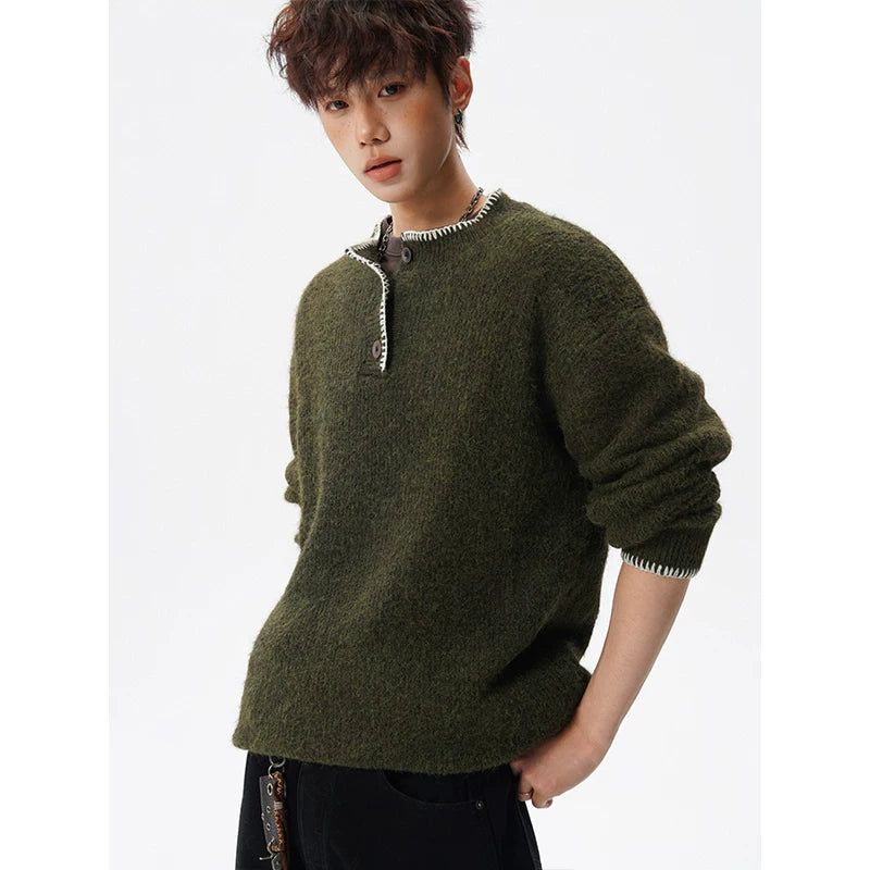 Coastal Trim Textured Henley Sweater
