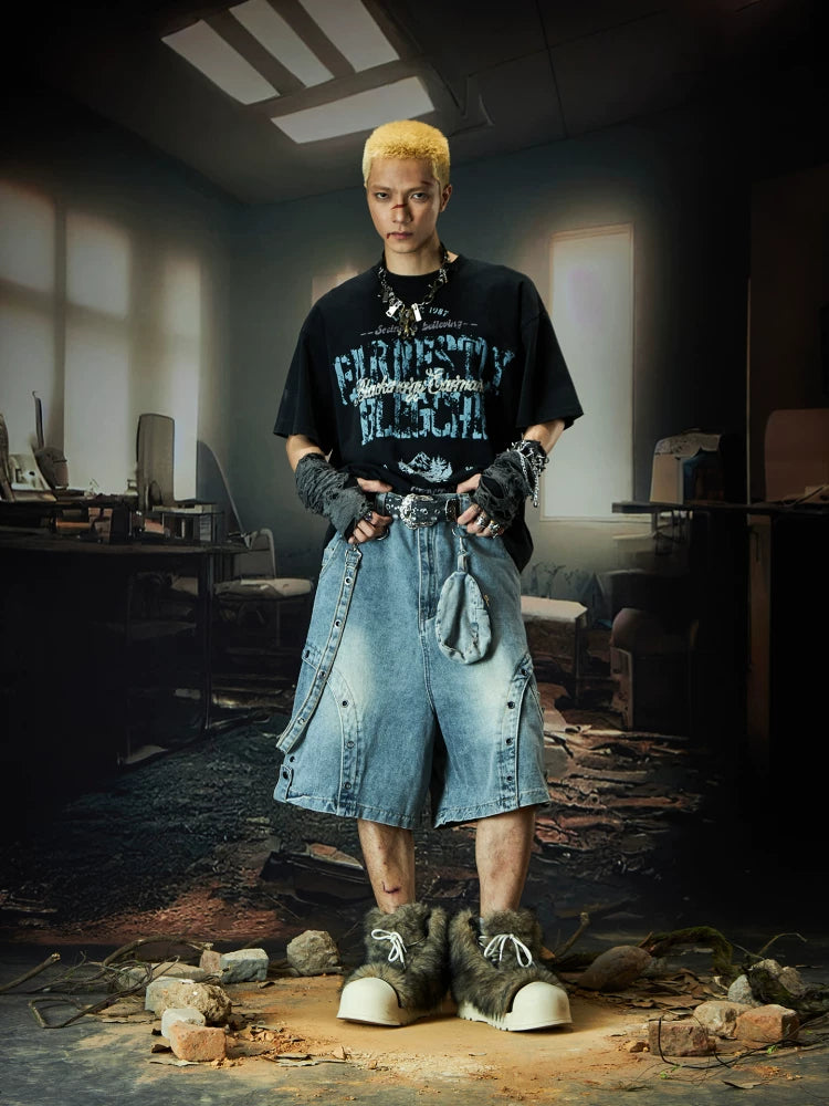 Wasteland Harness Cargo Denim Shorts