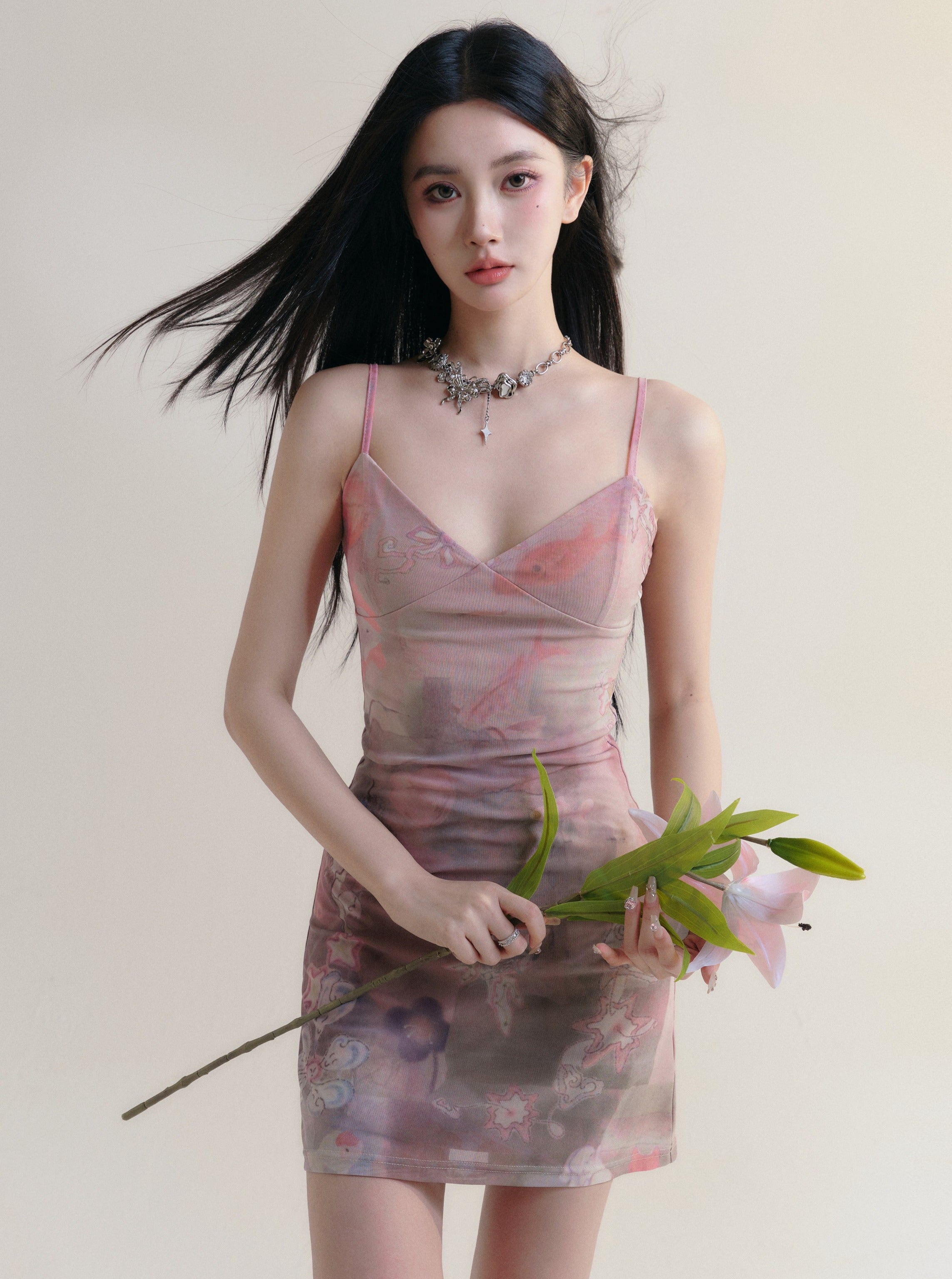 Watercolor Floral Satin Slip Dress