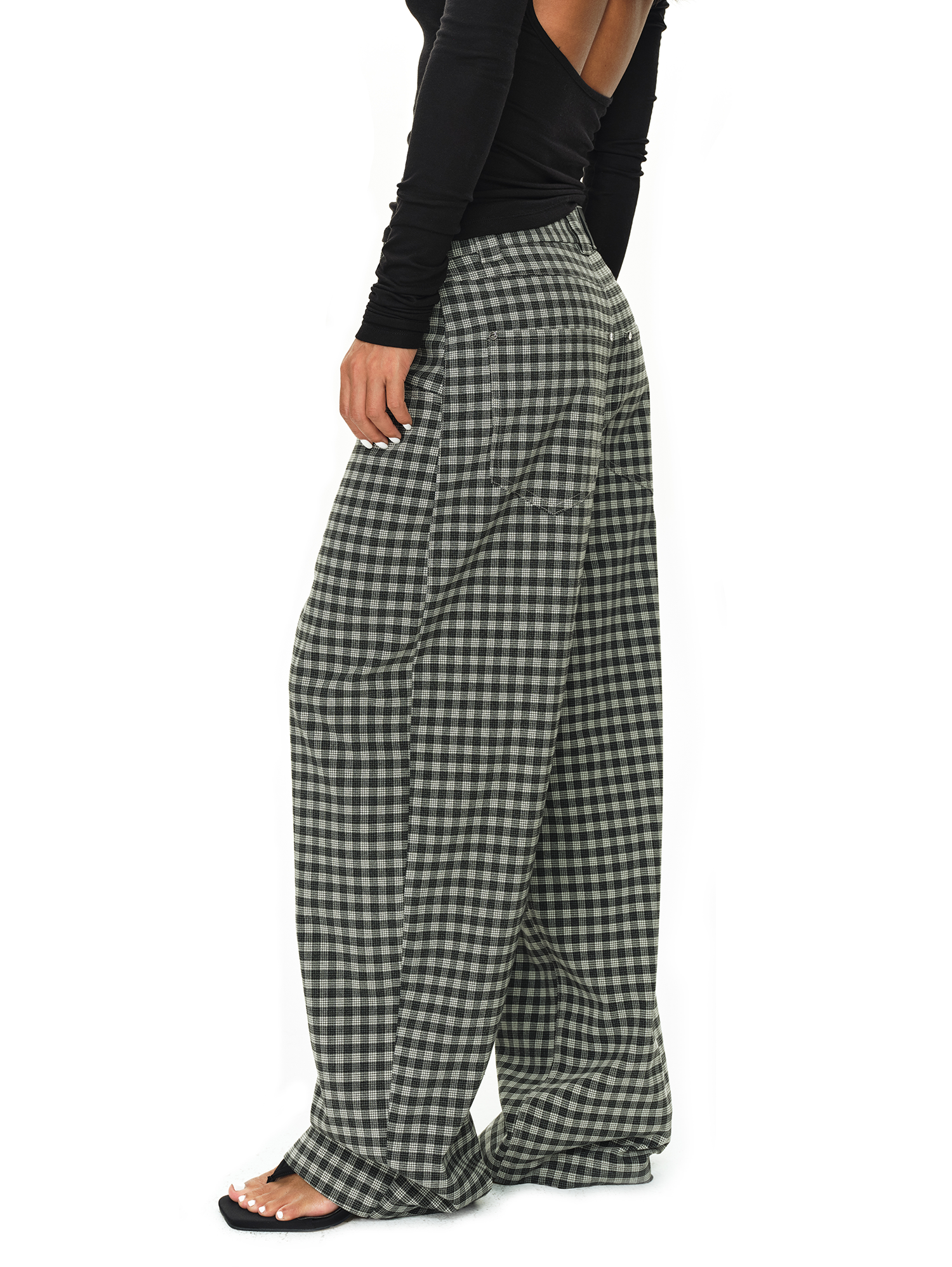 Grey and Black Checkered Loose Casual Pants