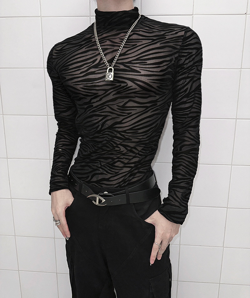 Shadowstripe Sheer Mesh Turtleneck