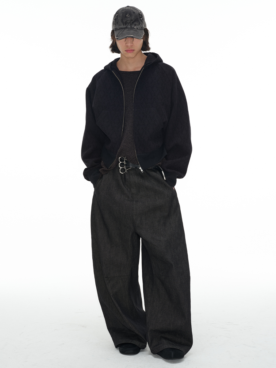 Charcoal Wide-Leg Balloon Denim Trousers