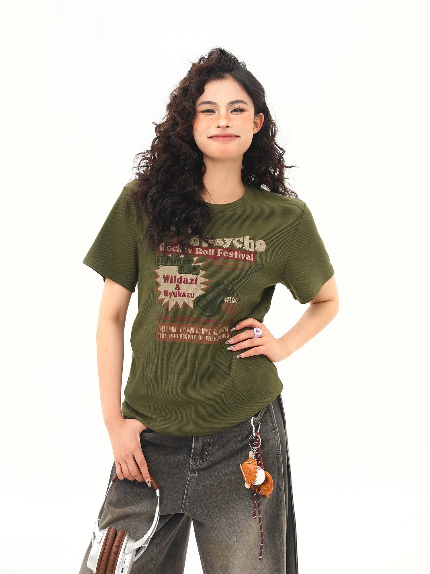 Olive Green Graphic Festival Tee
