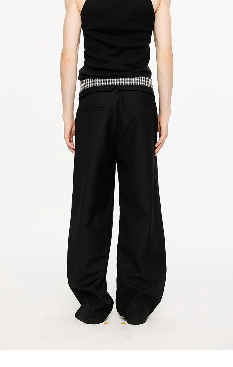 Plaid Waist Detail Wide-Leg Trousers