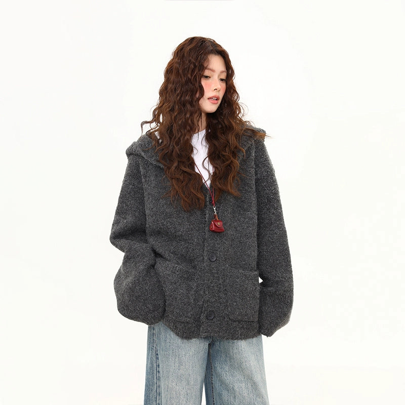 Ash Mist Hooded Knit Cardigan