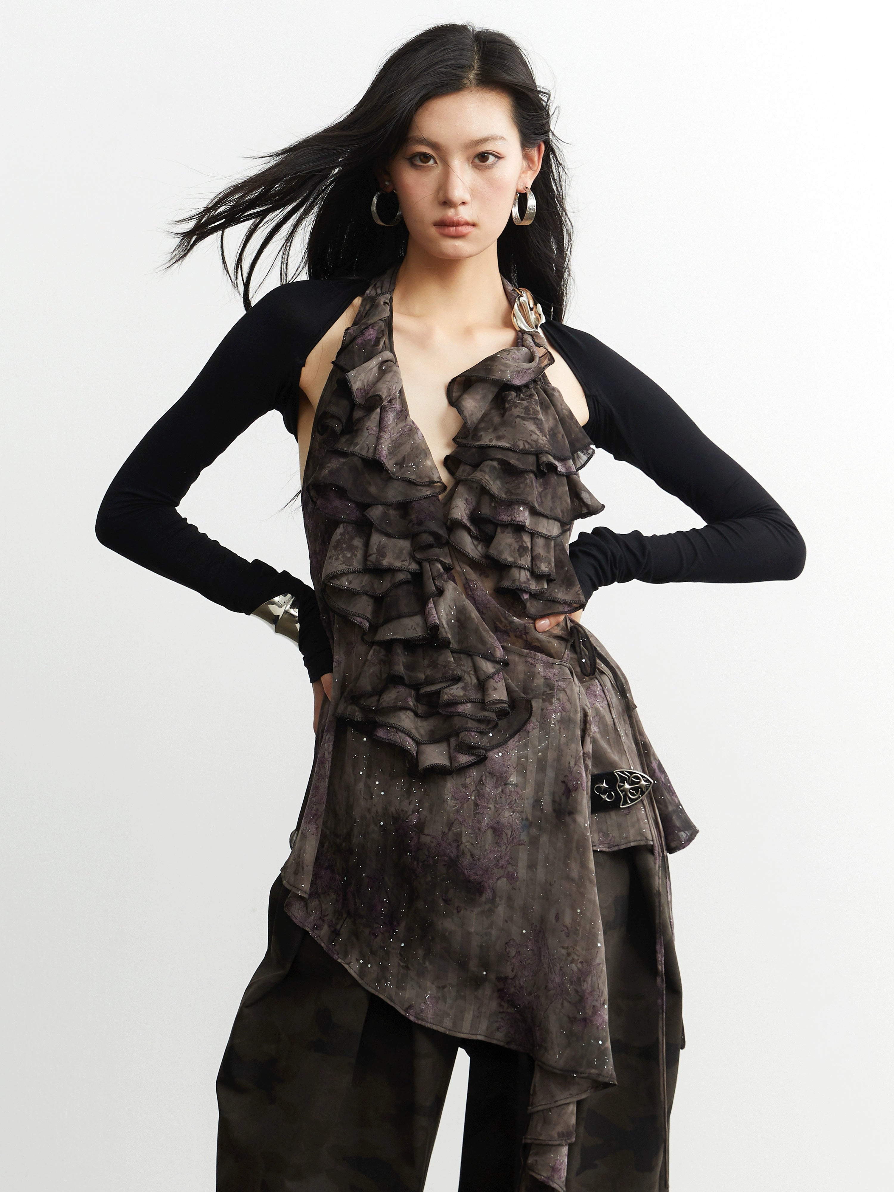 Twilight Cascade Layered Ruffle Top