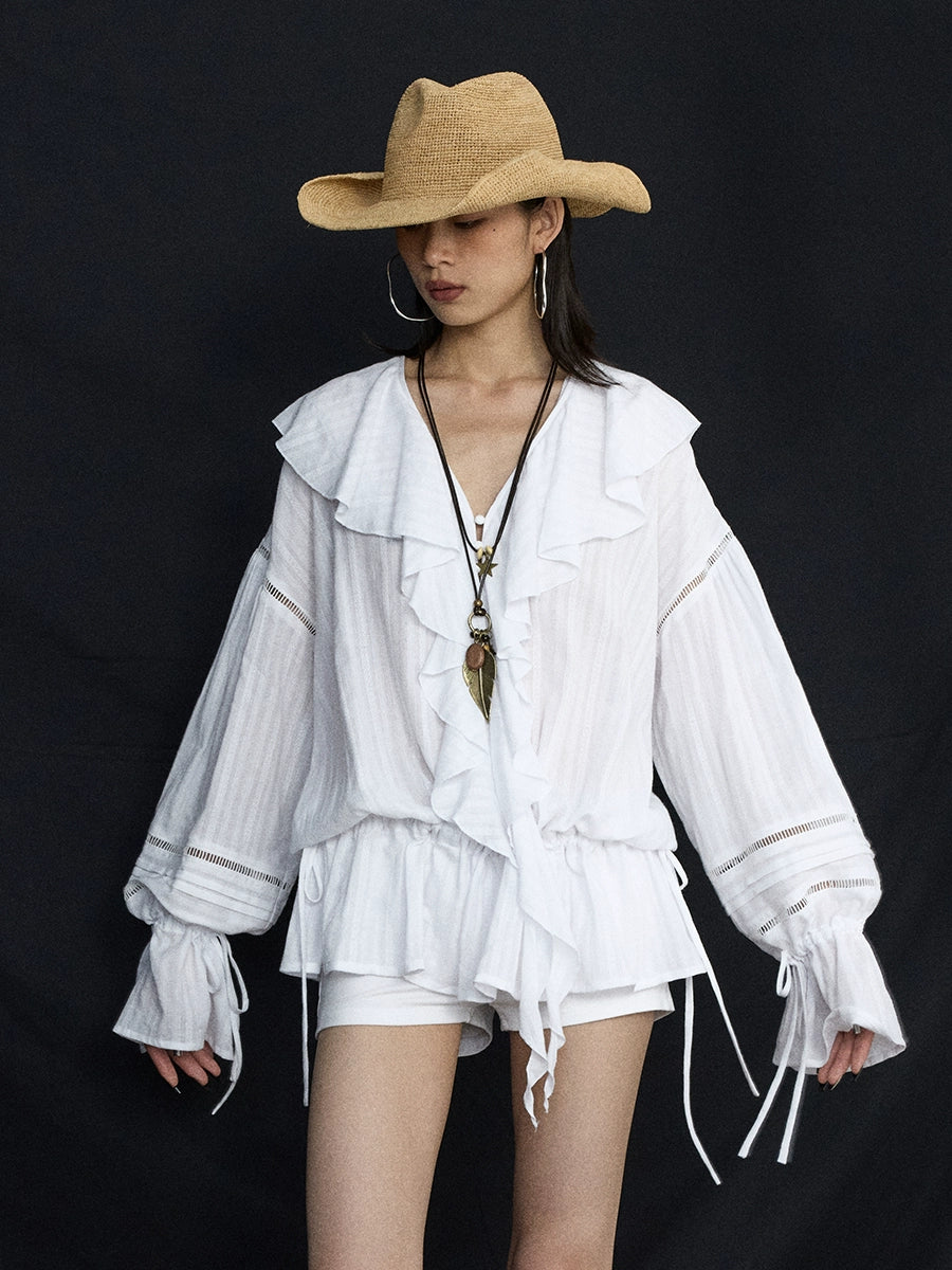 Prairie Cloud Ruffled Poet Blouse