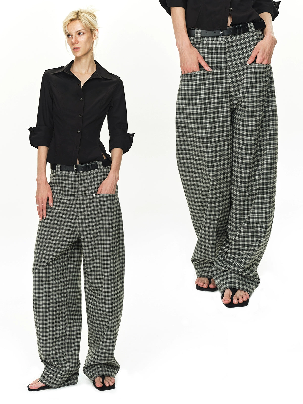 Grey and Black Checkered Loose Casual Pants