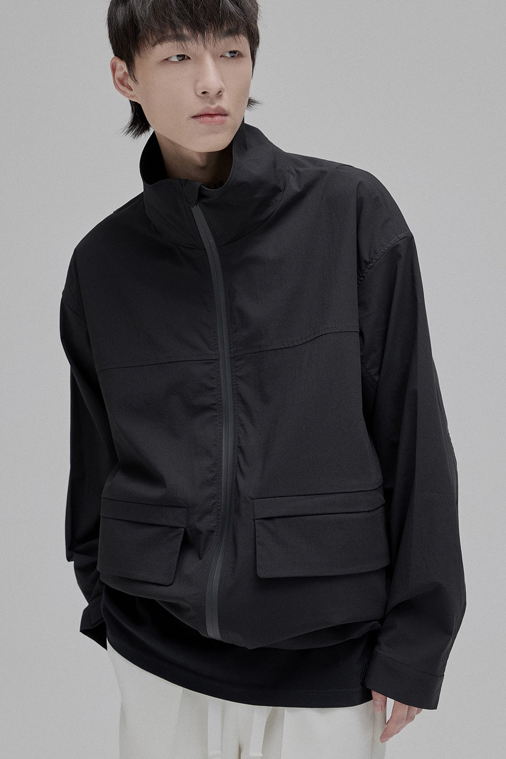 Zipper High-Neck Structural Windbreaker Jacket