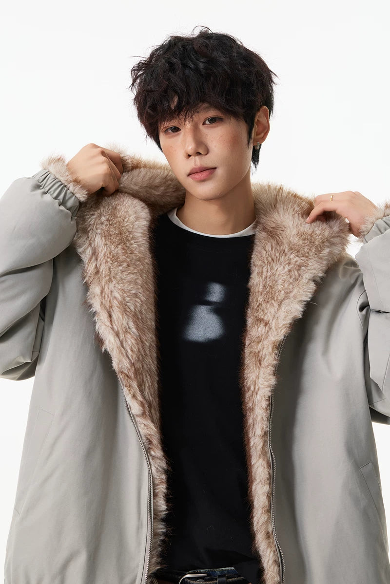 Glacier Haze Faux-Fur Hoodie Coat