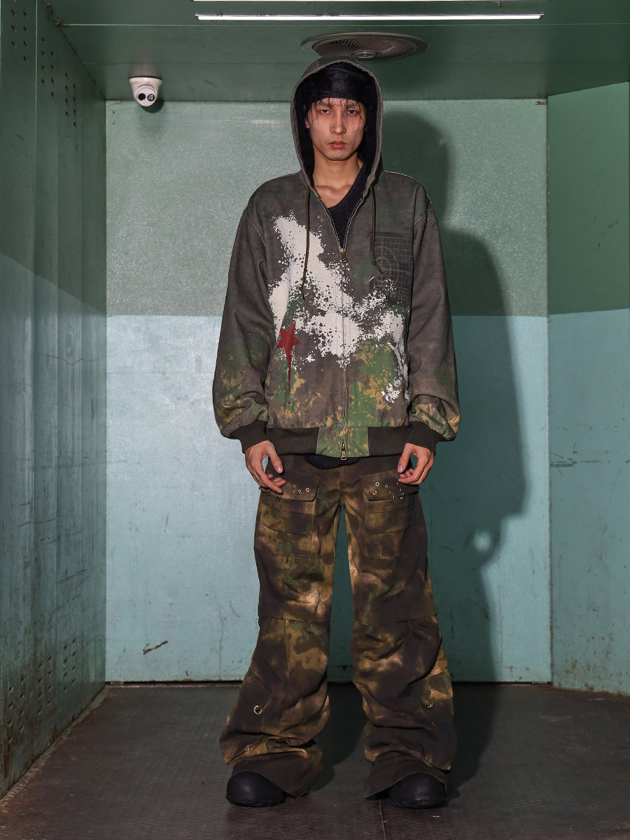 Urban Camo Splatter Hooded Bomber Jacket