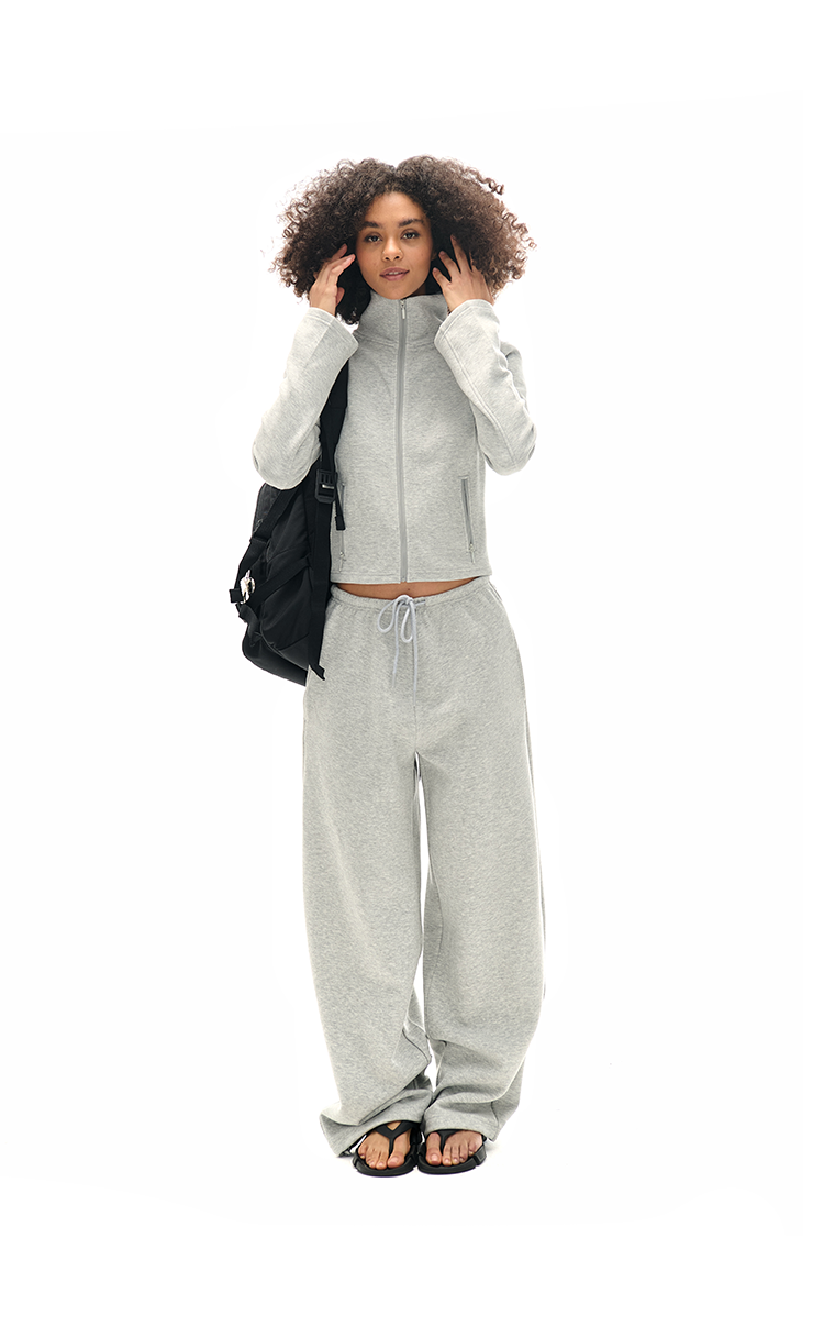 High Collar Zipper Sweatshirt And Sweatpants Set