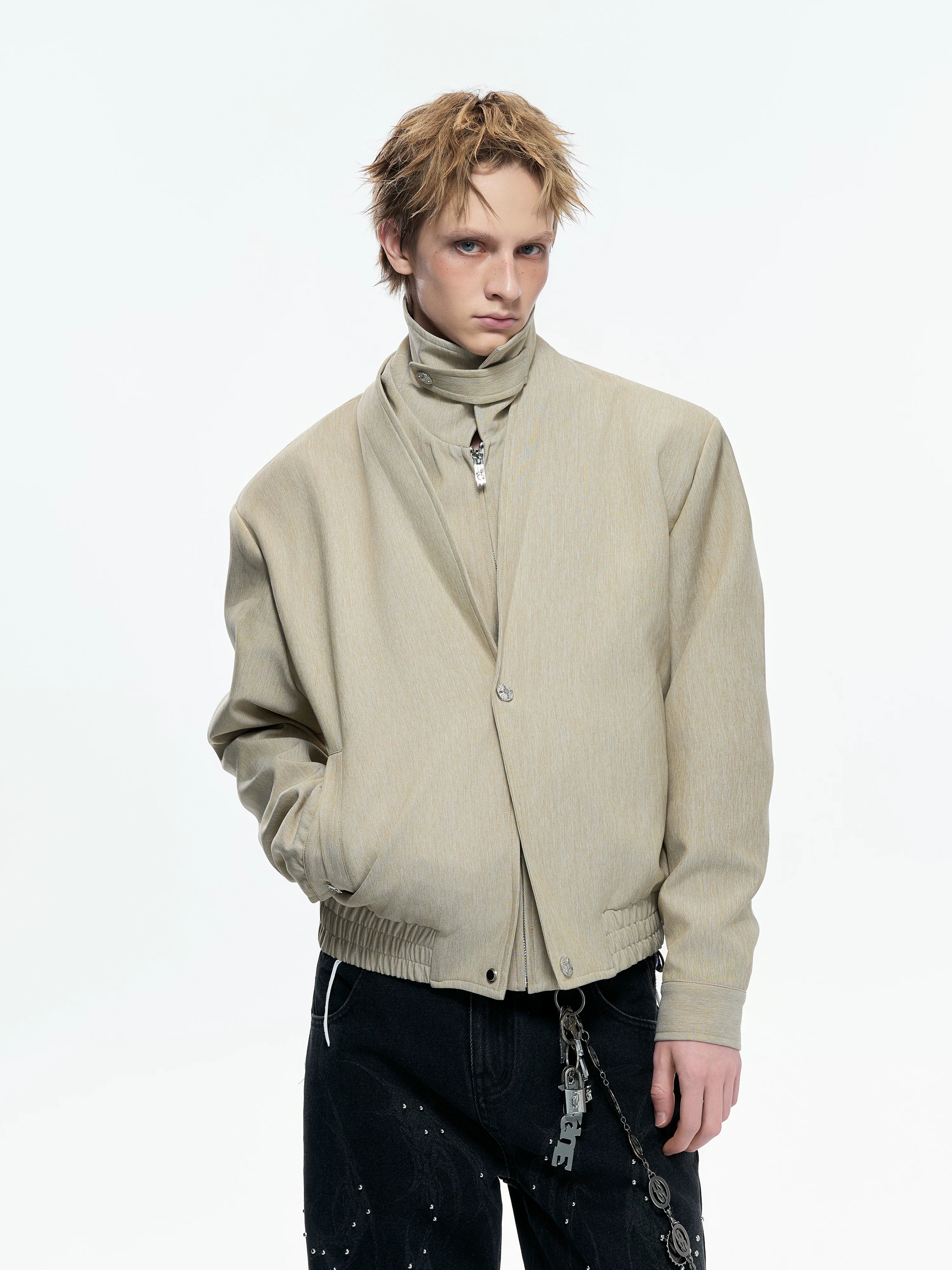 Sand Mirage Layered Highneck Blouson