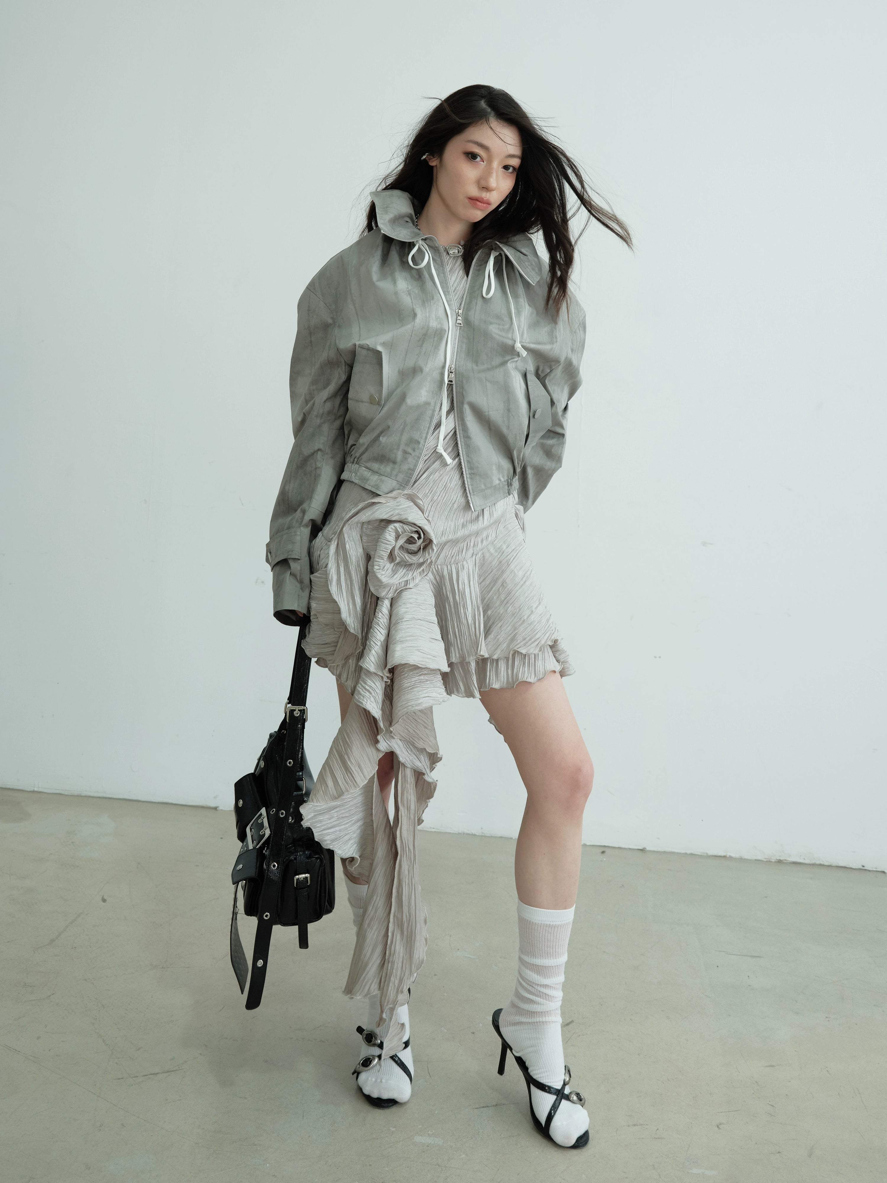 Lightweight Hooded Zip-Up Metallic Bomber Jacket