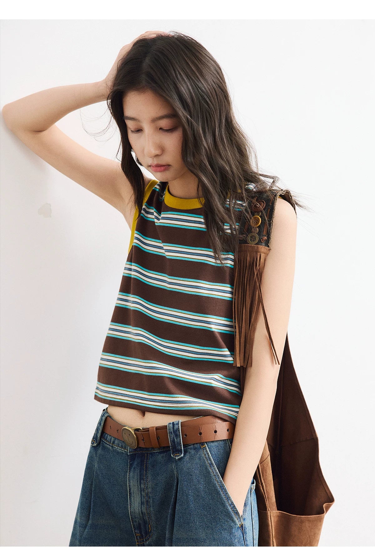 Contrast Trim Striped Knit Tank Top