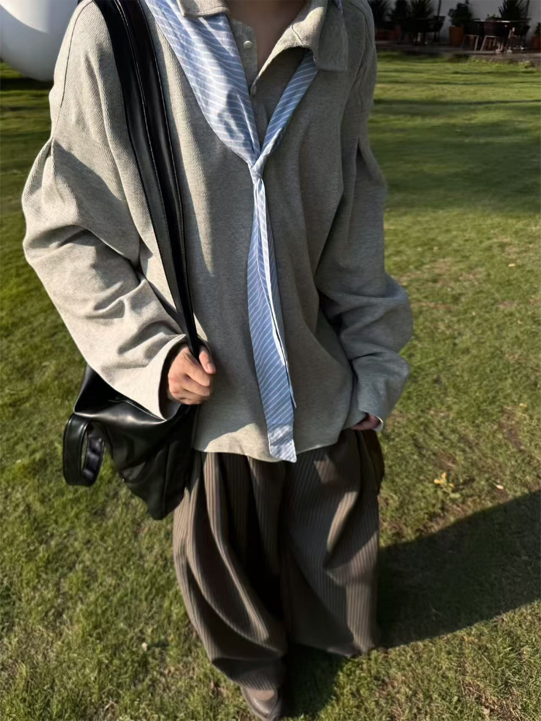 Striped Scarf Collar Oversized Sweatshirt