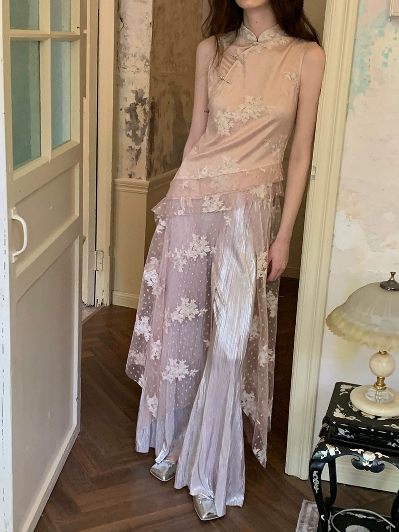 Sheer Embroidered Overlay Dress