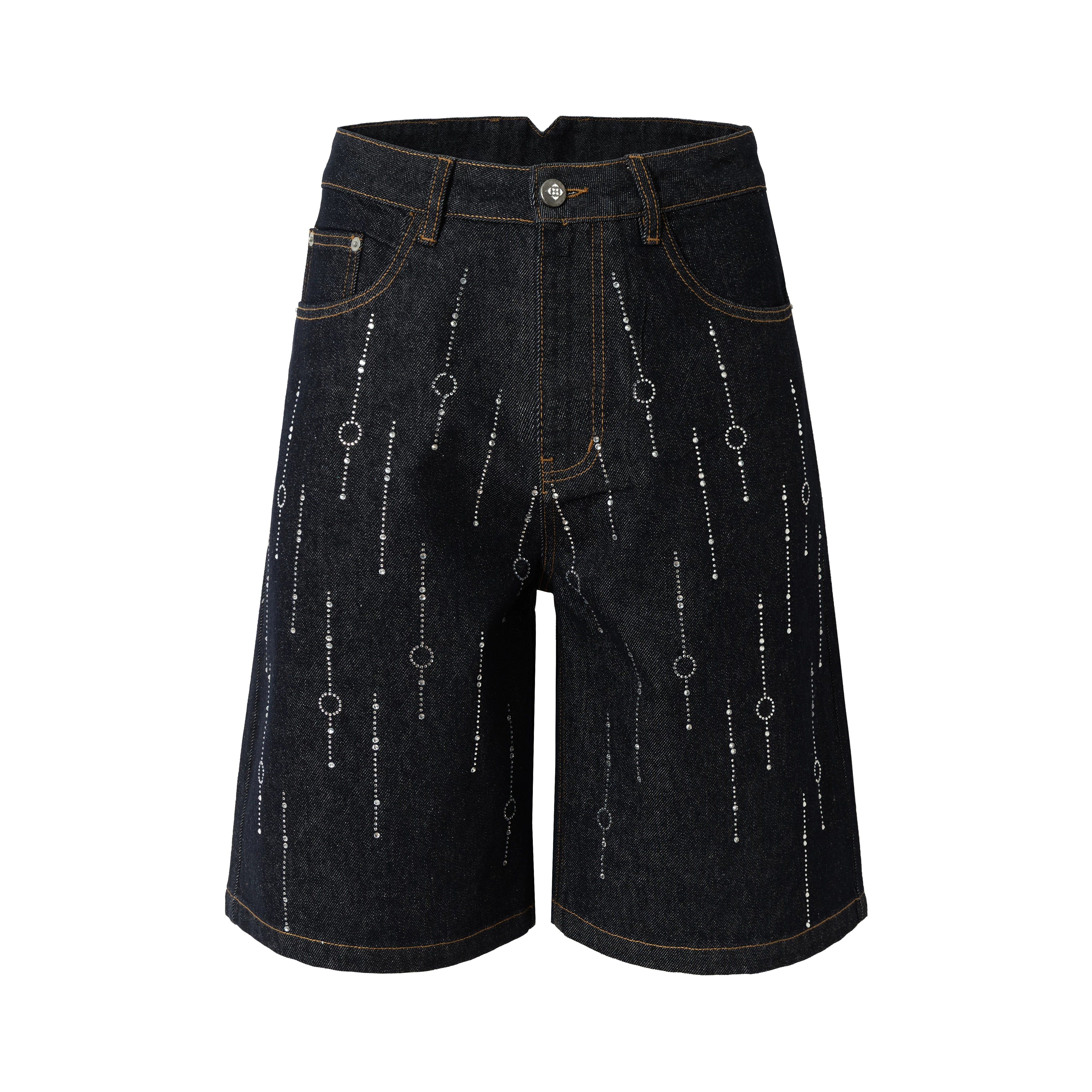 Crystal Embellished Wide Leg Denim Shorts