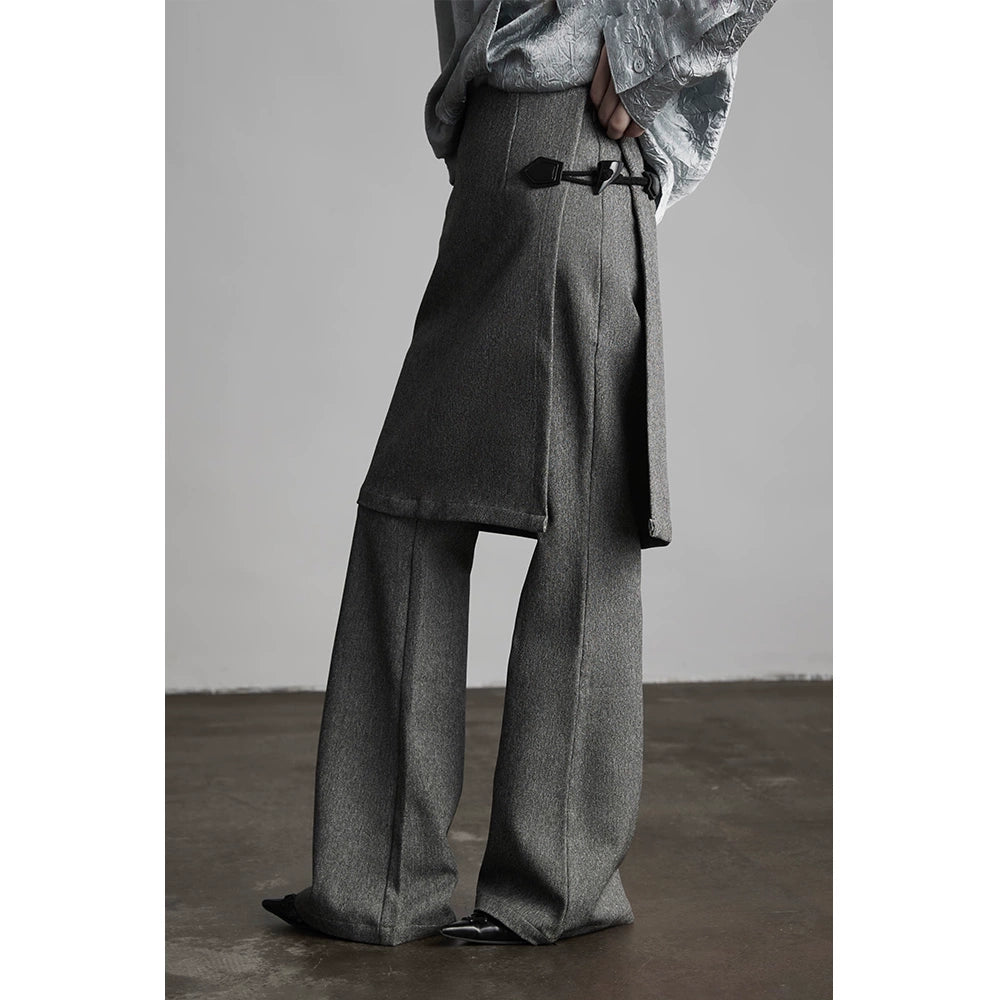 Gray Wide-Leg Suit Culottes