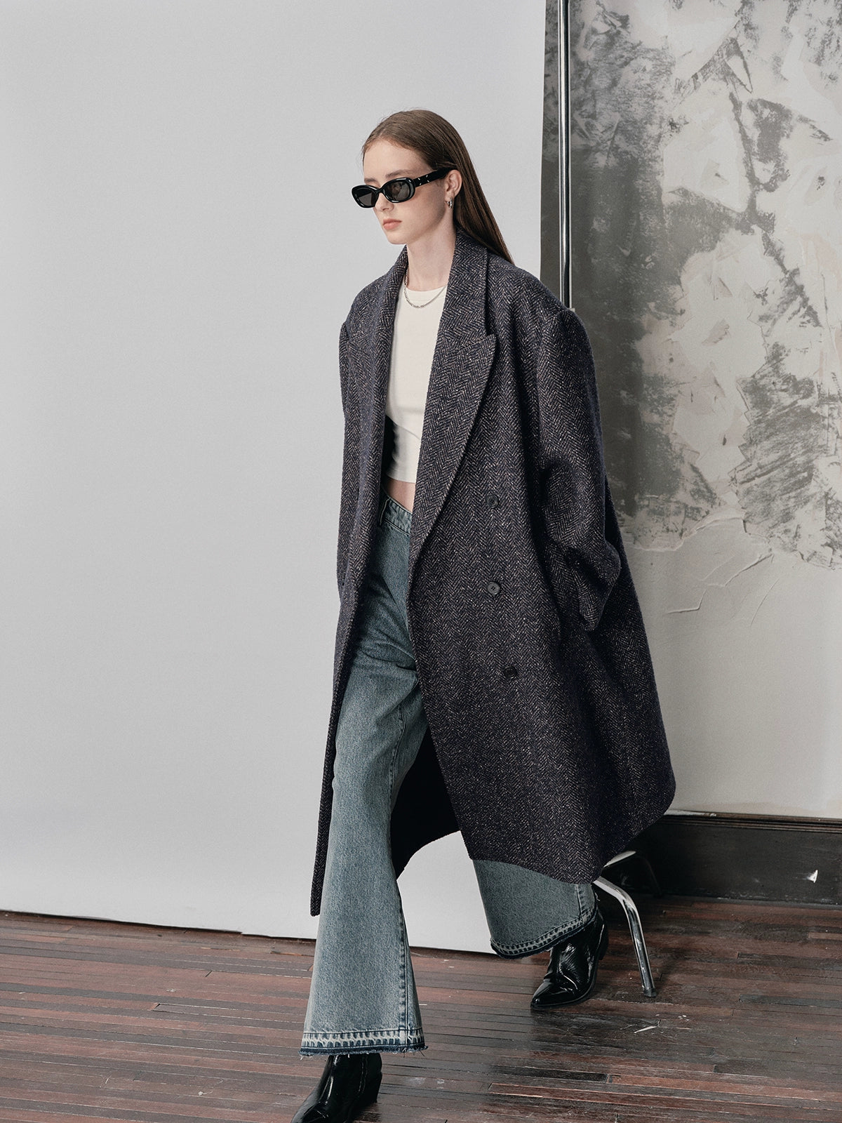 Wide-Shoulder Structured Single-Faced Wool Coat