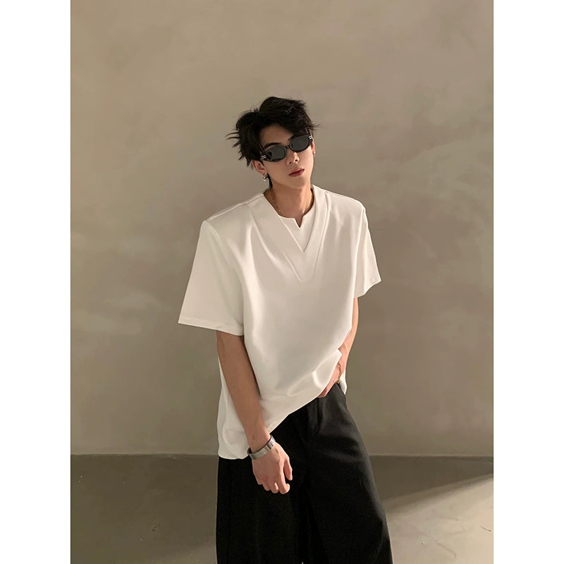 Minimalist Short Sleeve Shirt with Deep V Notched Neckline