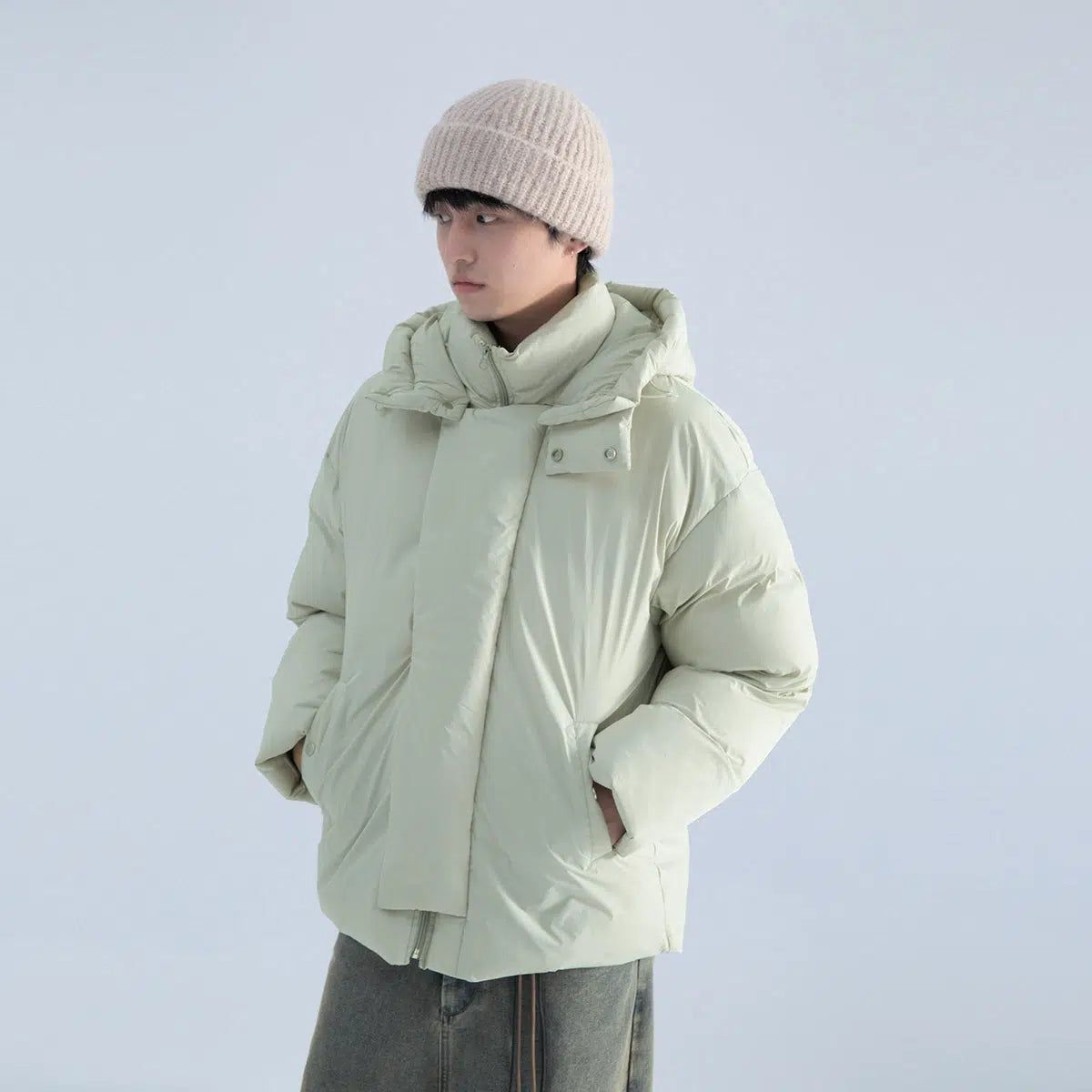 Thick Puffer Jacket in Solid Color - chiclara