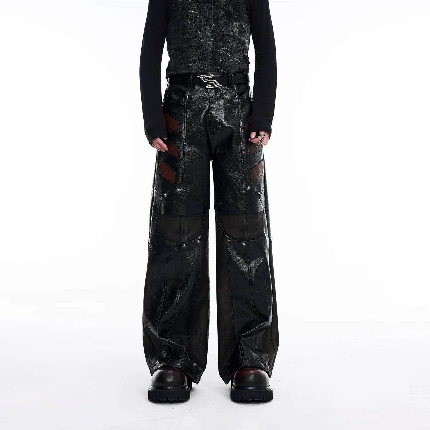 Two-Tone Leather Paneled Jacket and Pants Setup