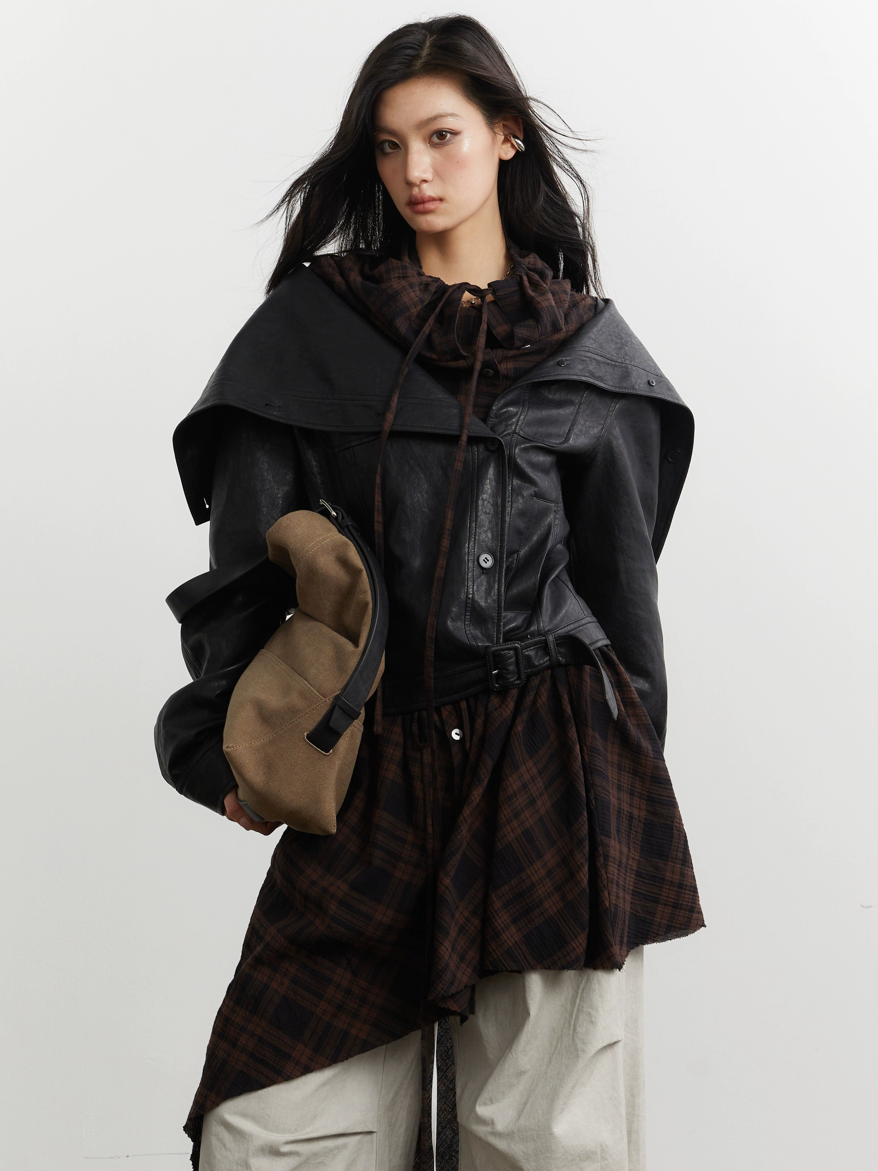 Plaid Rogue Convertible Leather Jacket and Skirt Setup