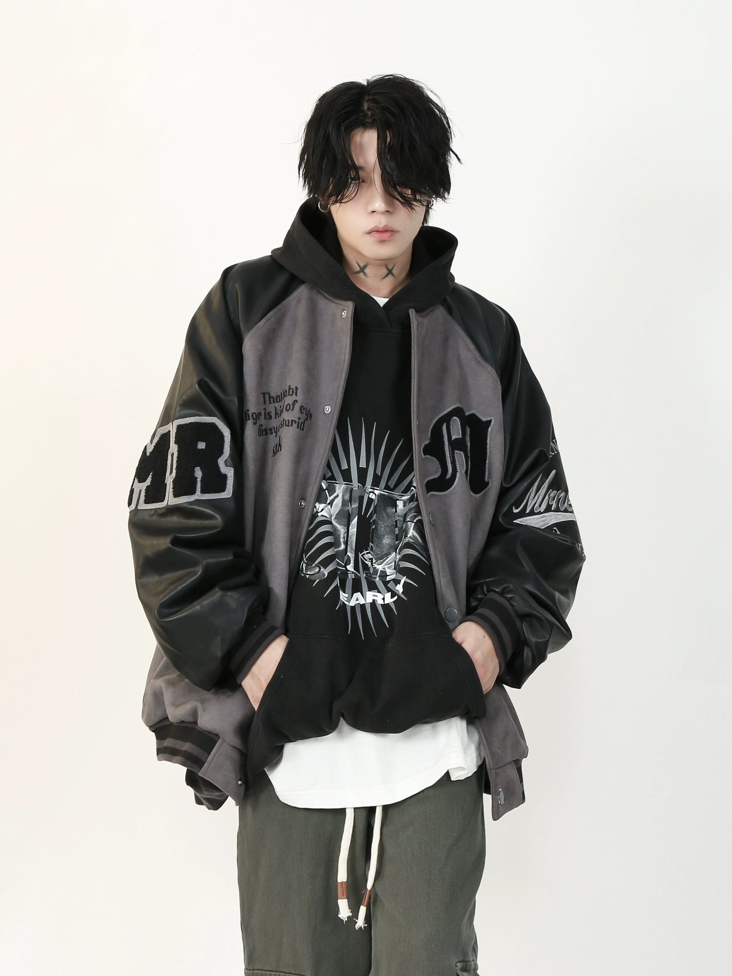 Monochrome Script Varsity Bomber Jacket