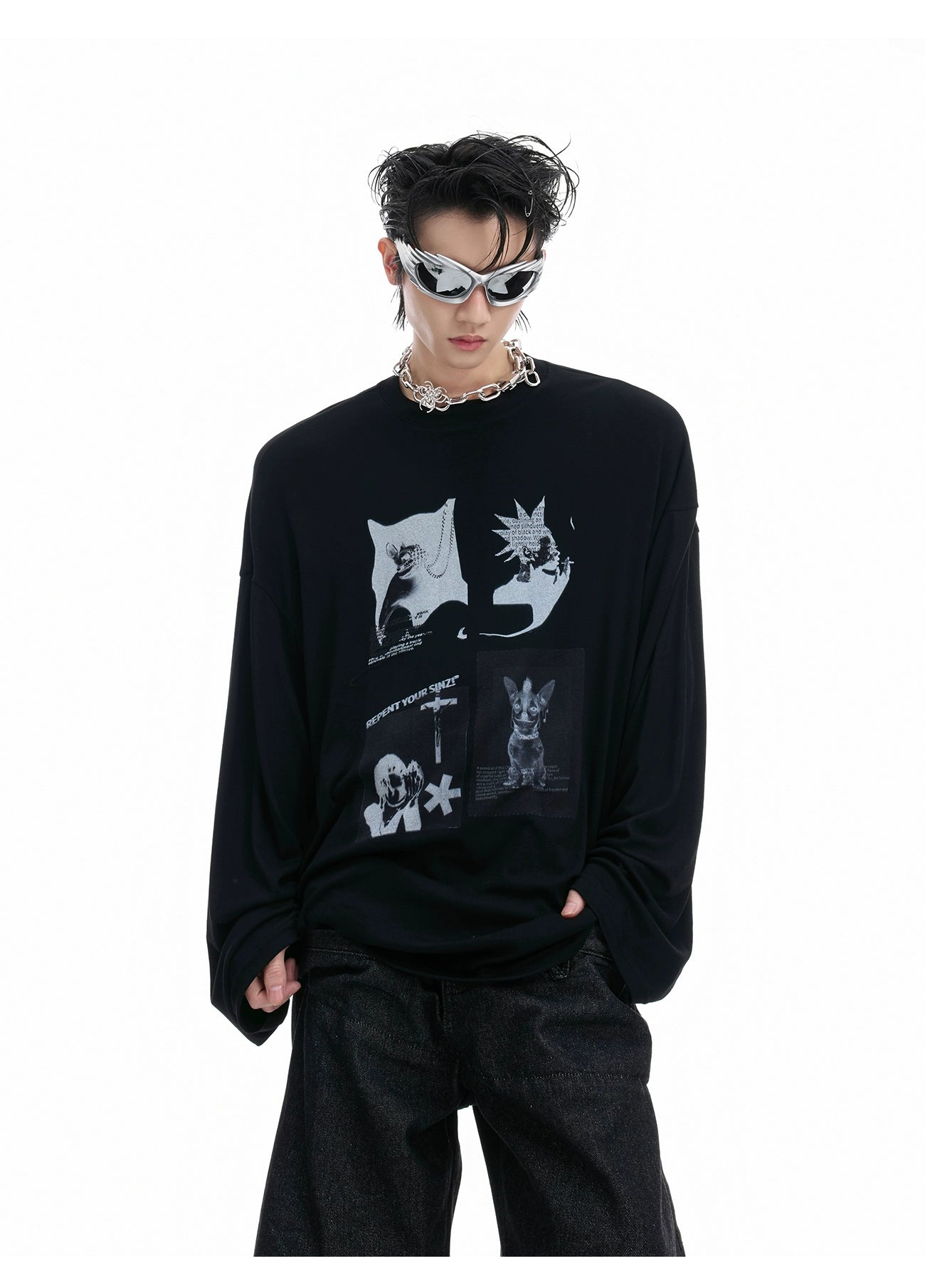 Oversized Graphic Print Long Sleeve Tee