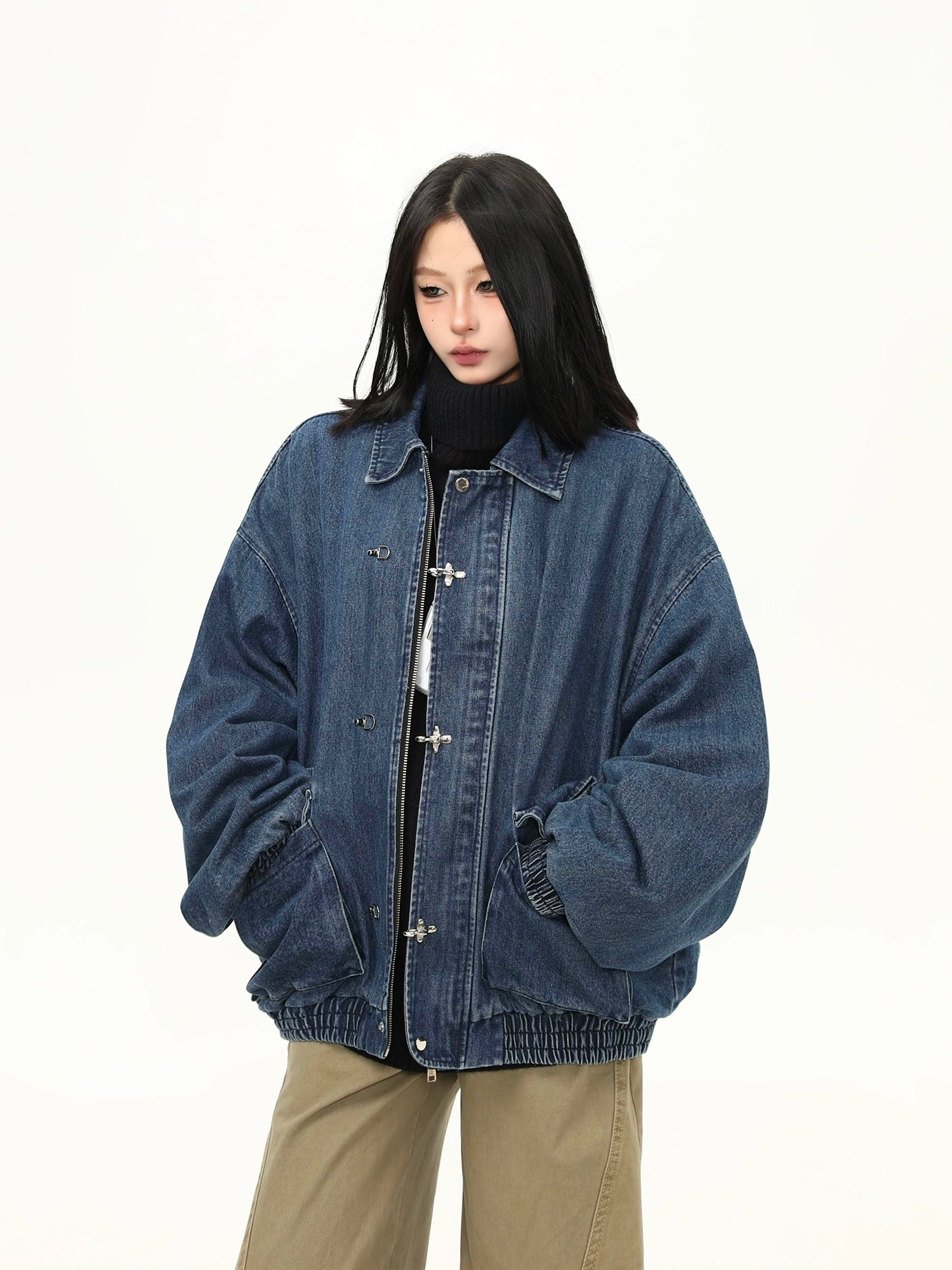 Harbor Toggle Denim Bomber Jacket by Wild Azi | Chiclara