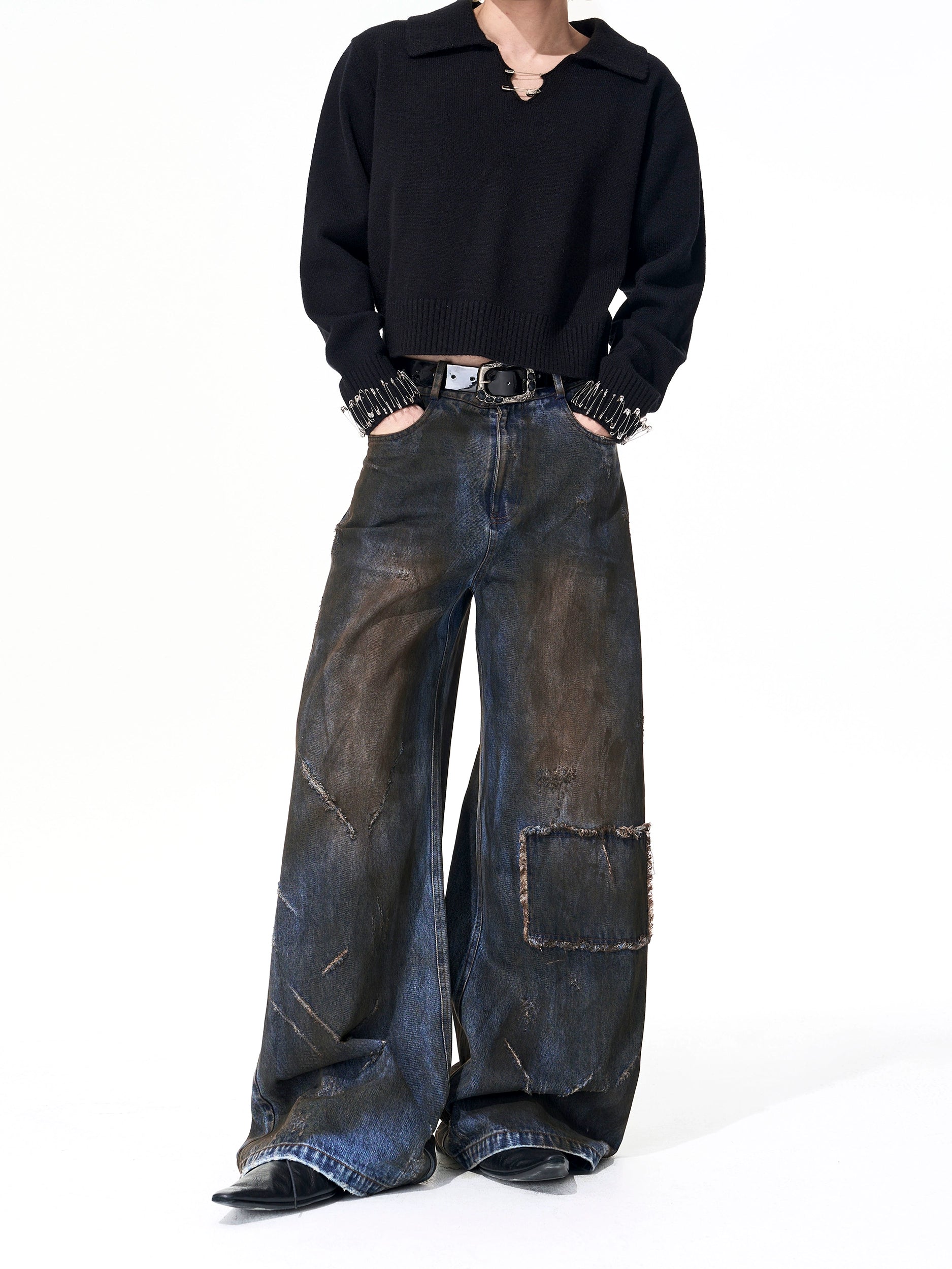 Vintage Wide Leg Patchwork Jeans