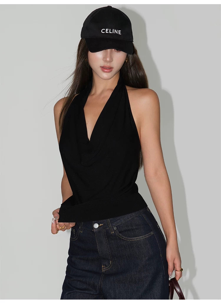 Midnight Cascade Drape Halter Top