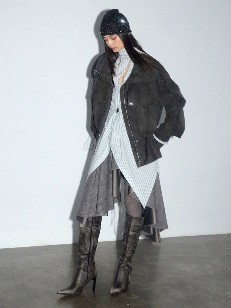 Storm Grey Convertible Suede Jacket