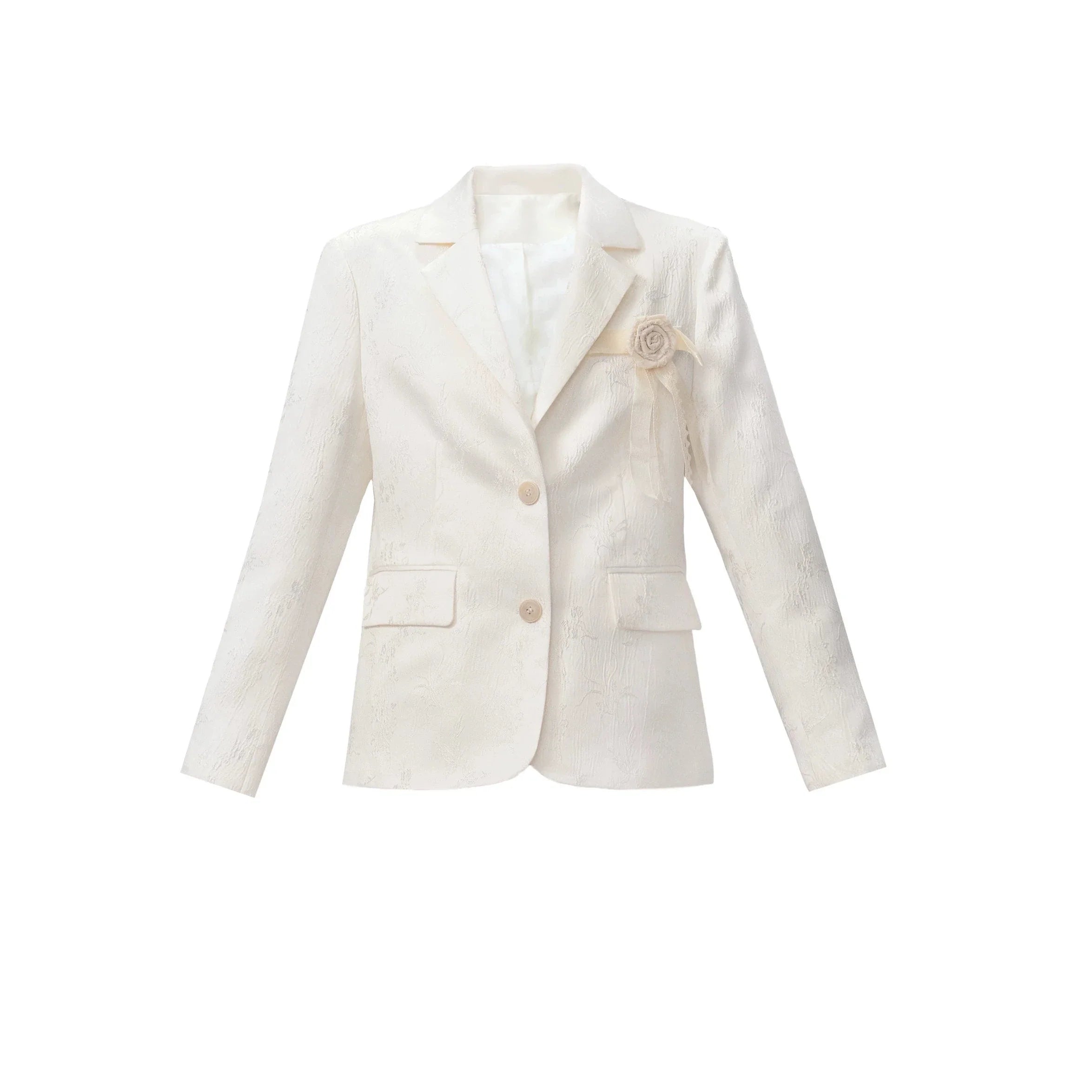 Versatile Tailored Blazer: Ivory with Floral Brooch or Black with Chain Accent